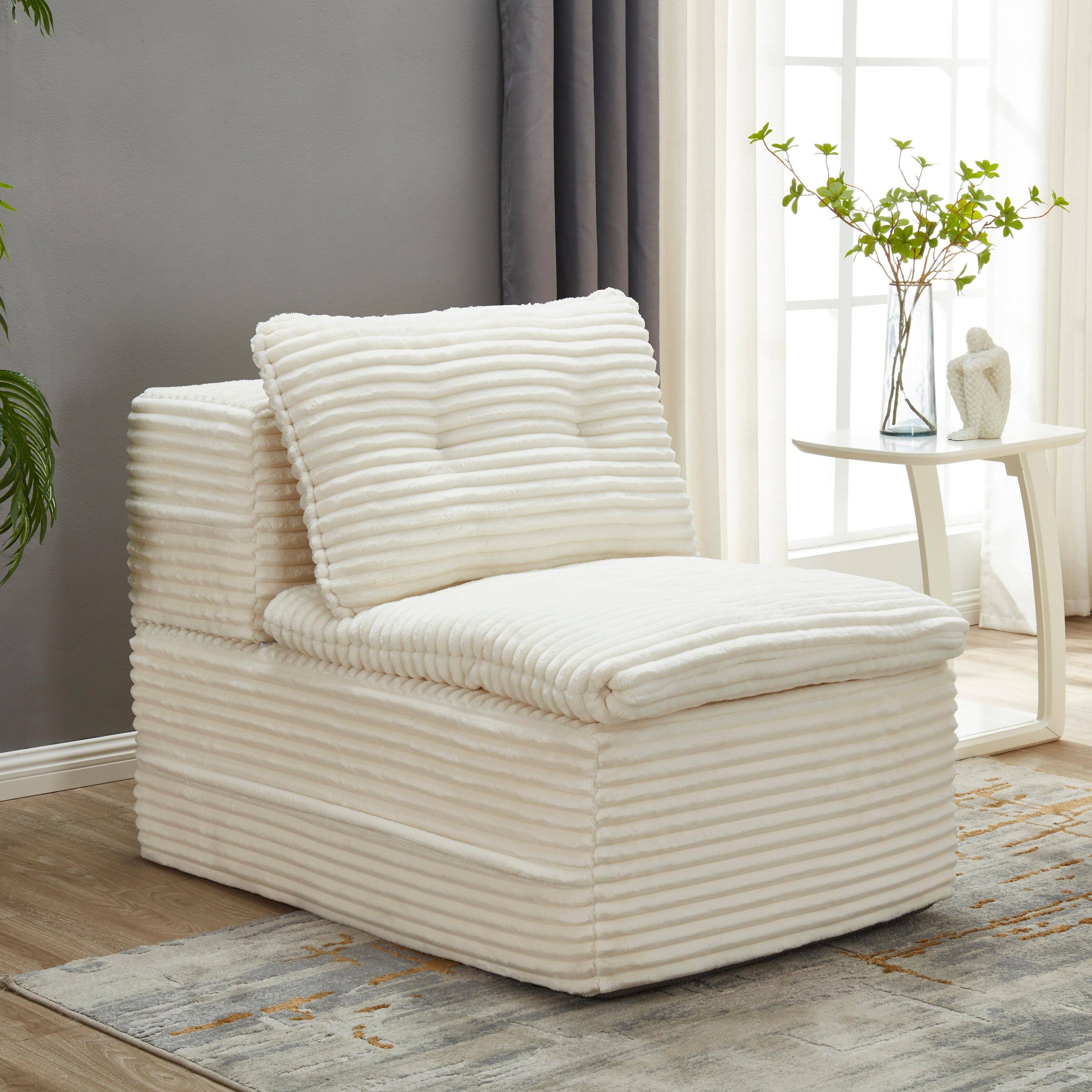 Alt View 2. TinyHomie - Multi Functional Sectional Sofa Bed with Independent Chaise Lounge and Functional Blanket Plush Corduroy Sofa Couch - Beige.