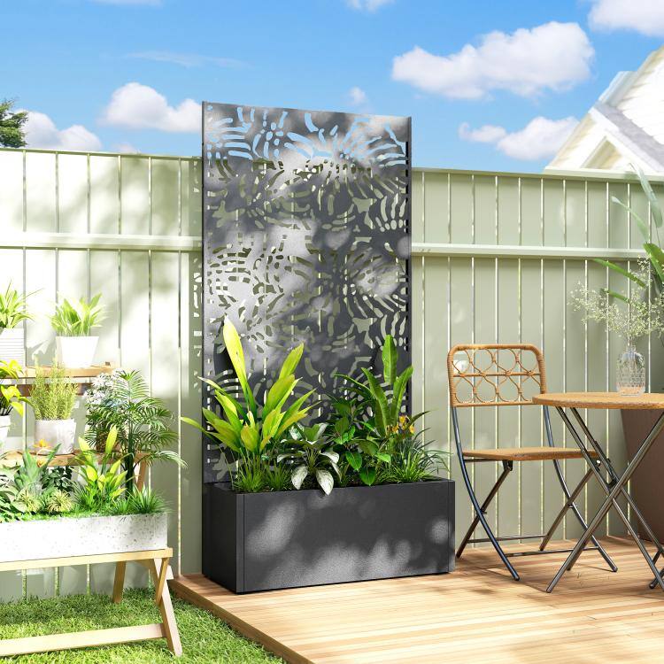 Alt View 2. PULUZ - Metal Planter Box with Trellis, 71 inch Tall Raised Garden Bed with Privacy Screen and Drainage Holes - Black.