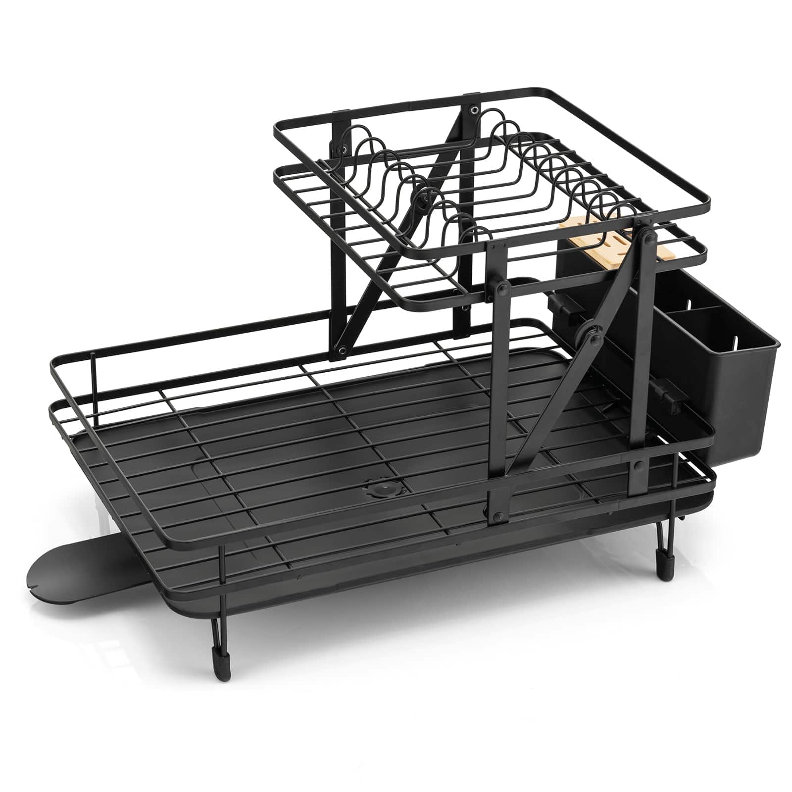 SlickBlue - 2-Tier Collapsible Dish Rack with Removable Drip Tray for Kitchen Counter - Black