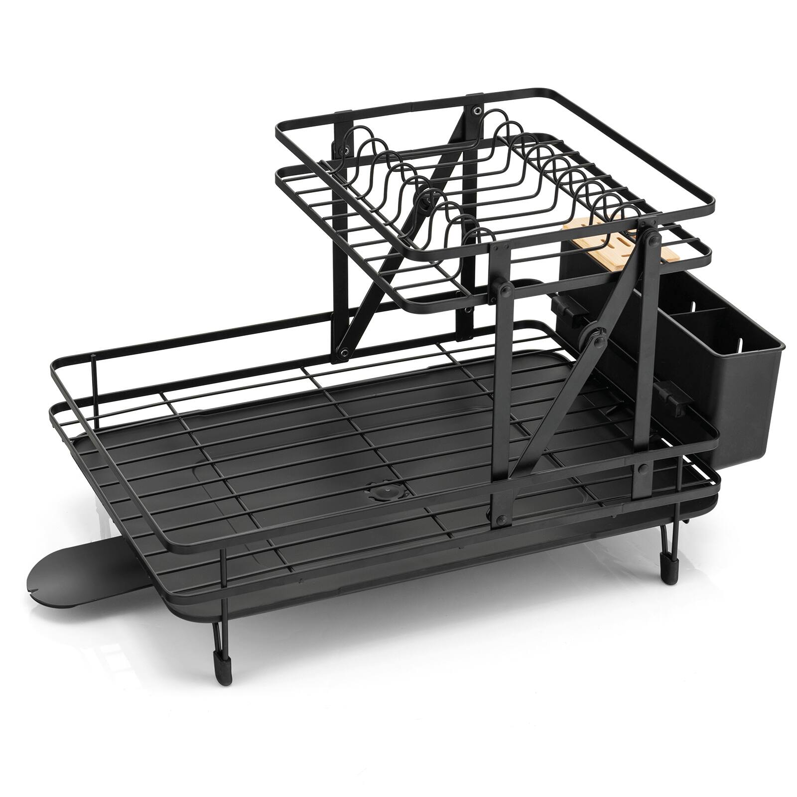Front. SlickBlue - 2-Tier Collapsible Dish Rack with Removable Drip Tray for Kitchen Counter - Black.