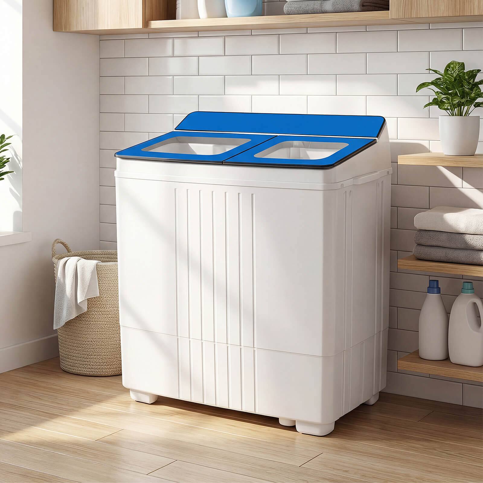 Alt View 3. Costway - Costway Portable Washing Machine, 20 lbs Compact Laundry Machine with 12 LBS Washer - Blue & White.