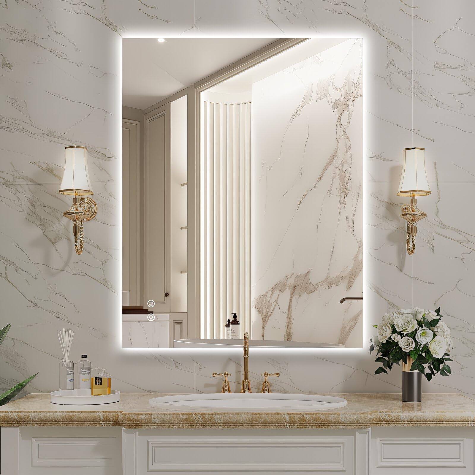 Earthley Blooms Led Mirror Backlit 3 Colors Dimmable Wall With Ul ...