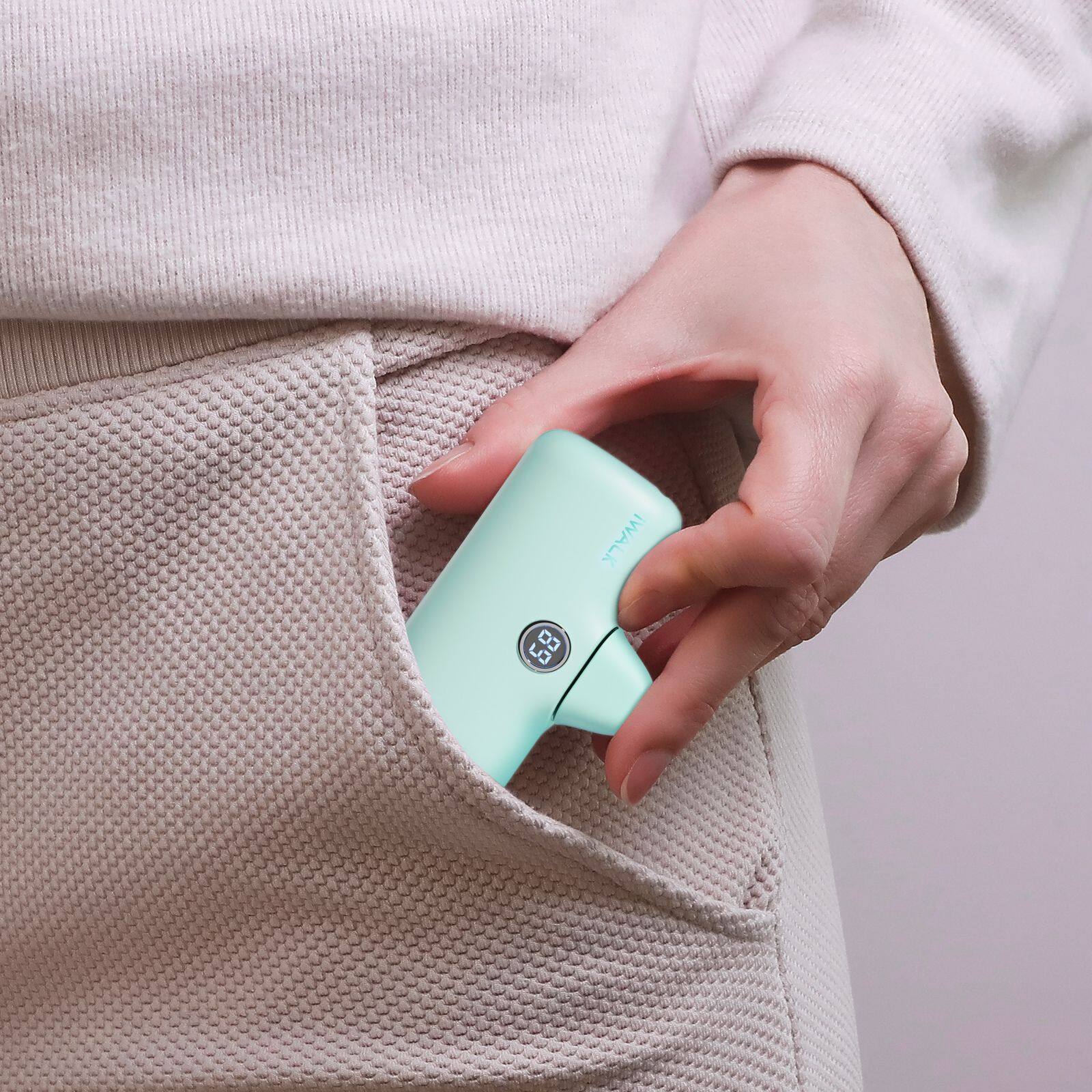 Angle. iWalk - iWALK Small USB C Portable Phone Charger 4500mAh - Green.