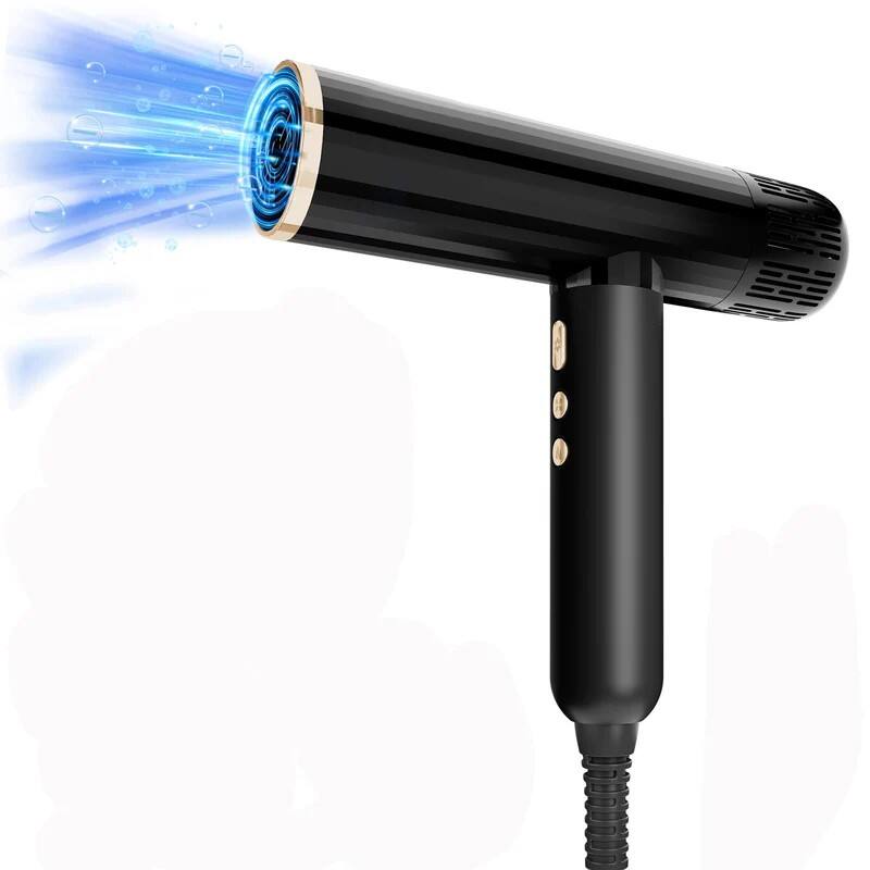 Front. NICEBAY - Nicebay Ionic Hair Dryer, Professional Blow Dryer with 3 Attachments, 110000RPM High-Speed - Gold.