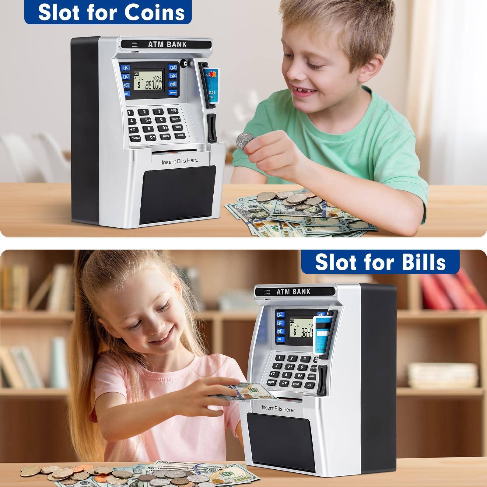 Slot for Coins  
ATM BANK  
Insert Bills Here  

Slot for Bills  
ATM BANK  
Insert Bills Here