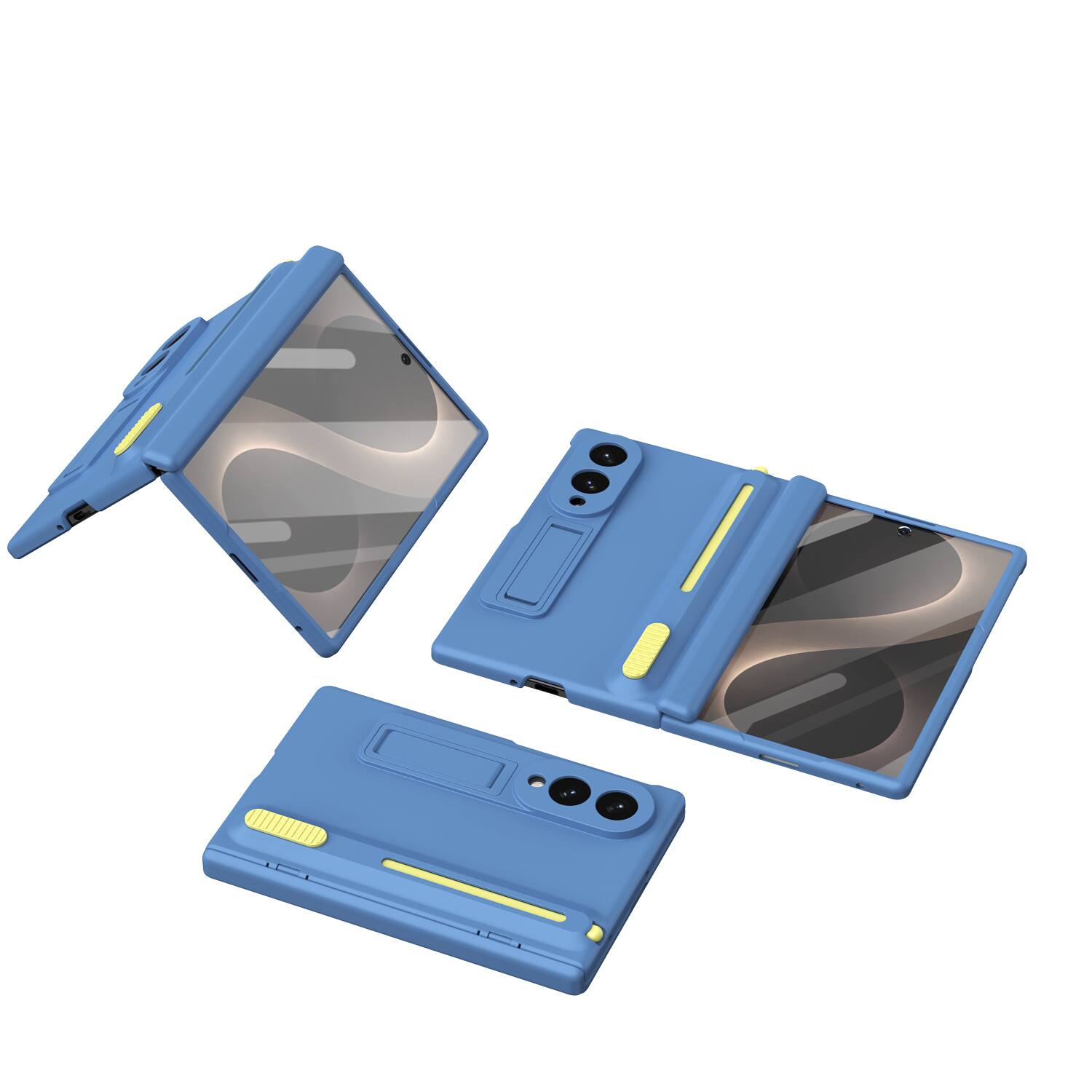 Alt View 4. Dteck - Rugged Case for Samsung Galaxy Z Fold8,Built-in Screen Protector & Stylus Pen,Hinge Protection Hard PC Stand Cover - Skyblue.