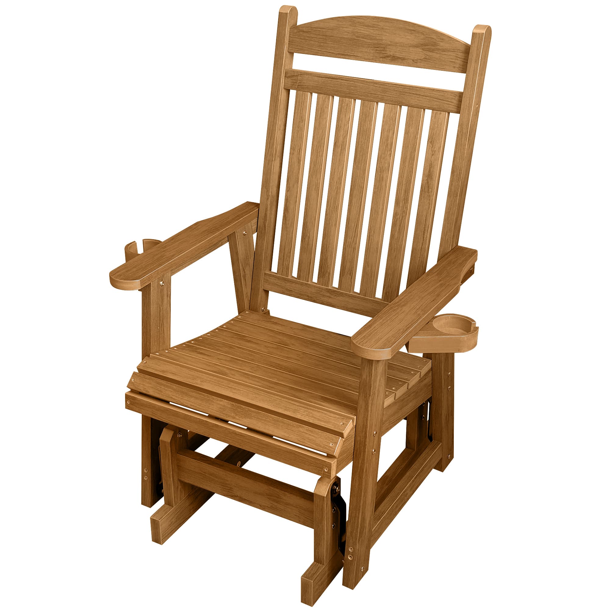 Fortune Candy - HIPS Outdoor Patio Glider with Cup Holders, Heavy Duty 700 LBS Capacity for Porch Yard Garden - Light Brown