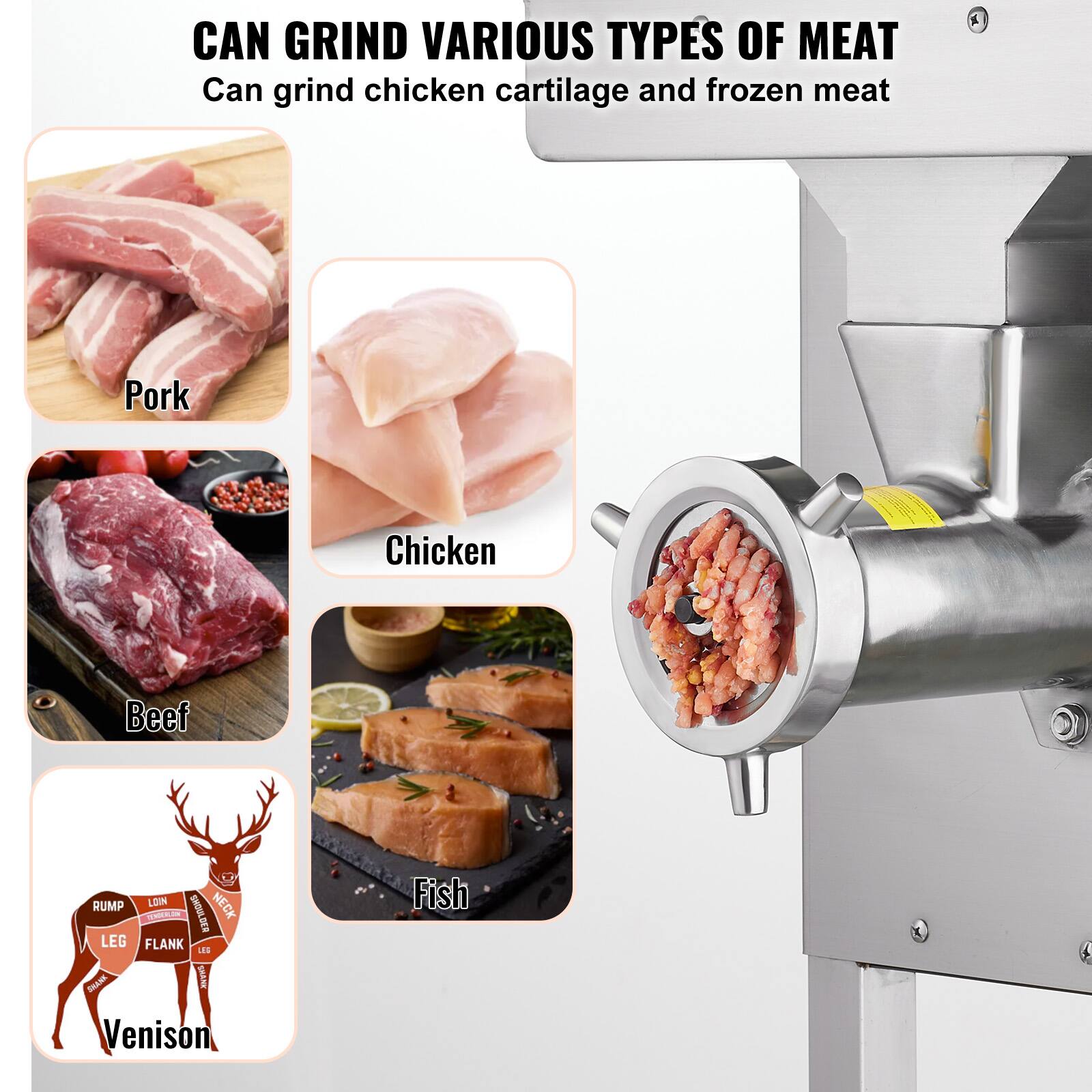 CAN GRIND VARIOUS TYPES OF MEAT
Can grind chicken cartilage and frozen meat
A Pork Chicken Beef Venison Fish