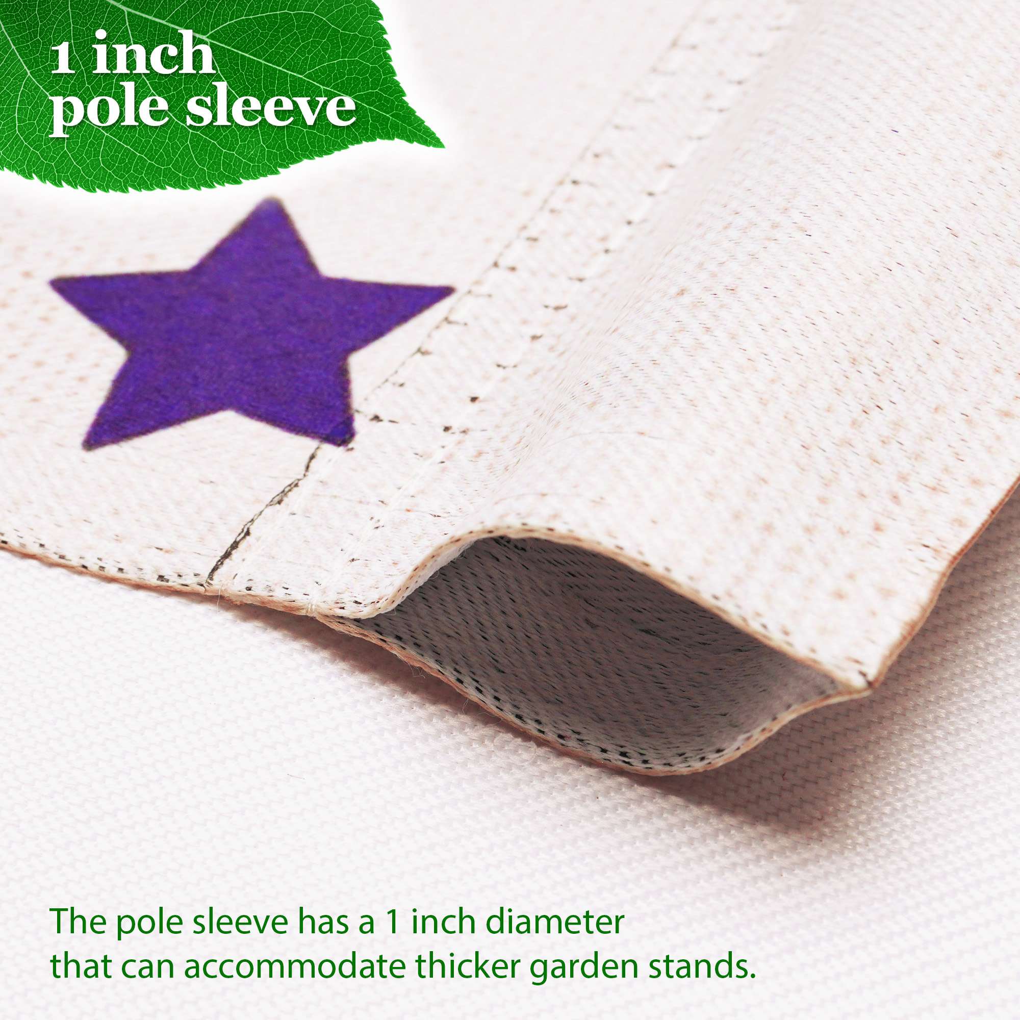 1 inch pole sleeve

The pole sleeve has a 1 inch diameter that can accommodate thicker garden stands.