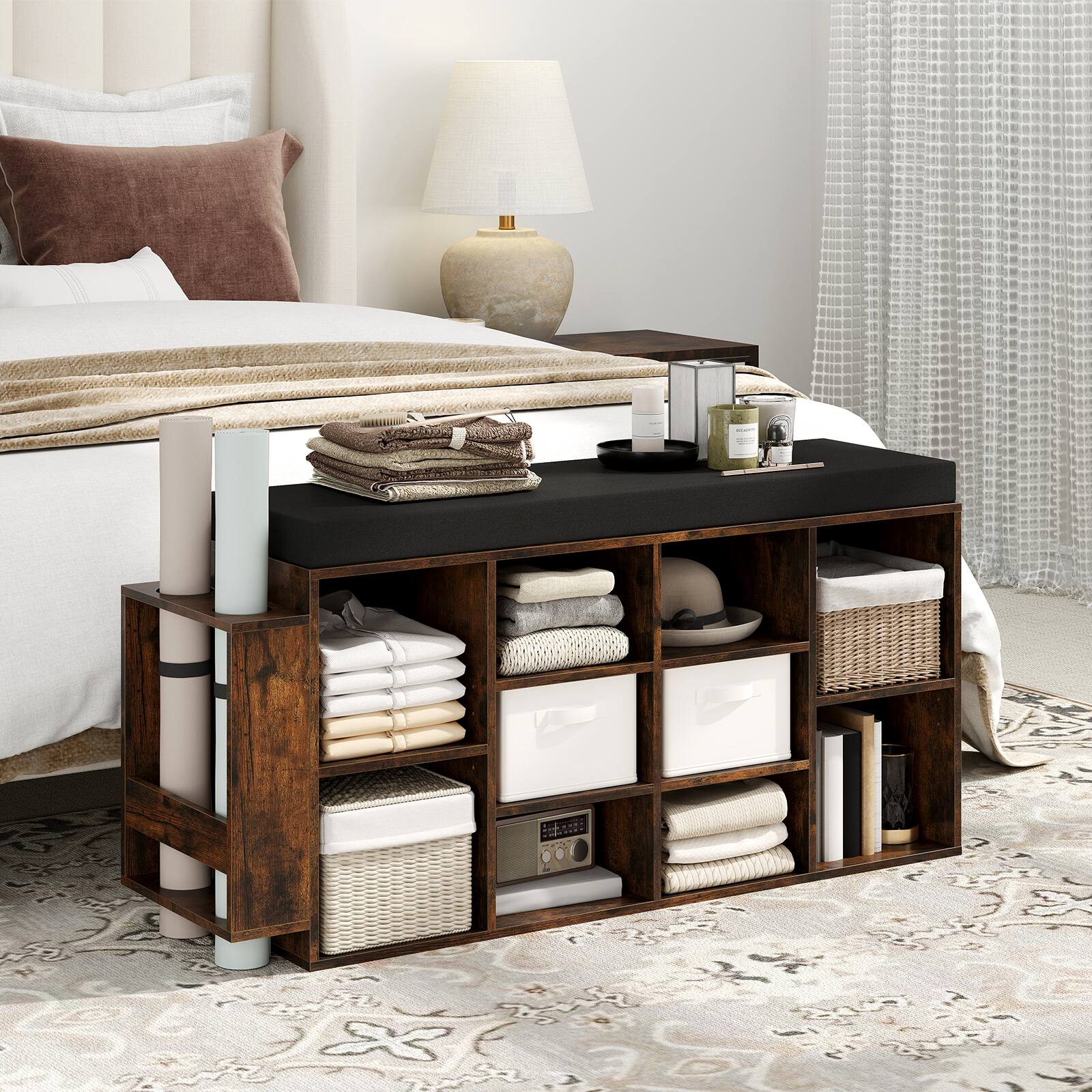 Alt View 3. Gymax - Gymax Shoe Storage Bench w/Umbrella StandPadded Seat Adjustable & Removable Shelves - Brown.