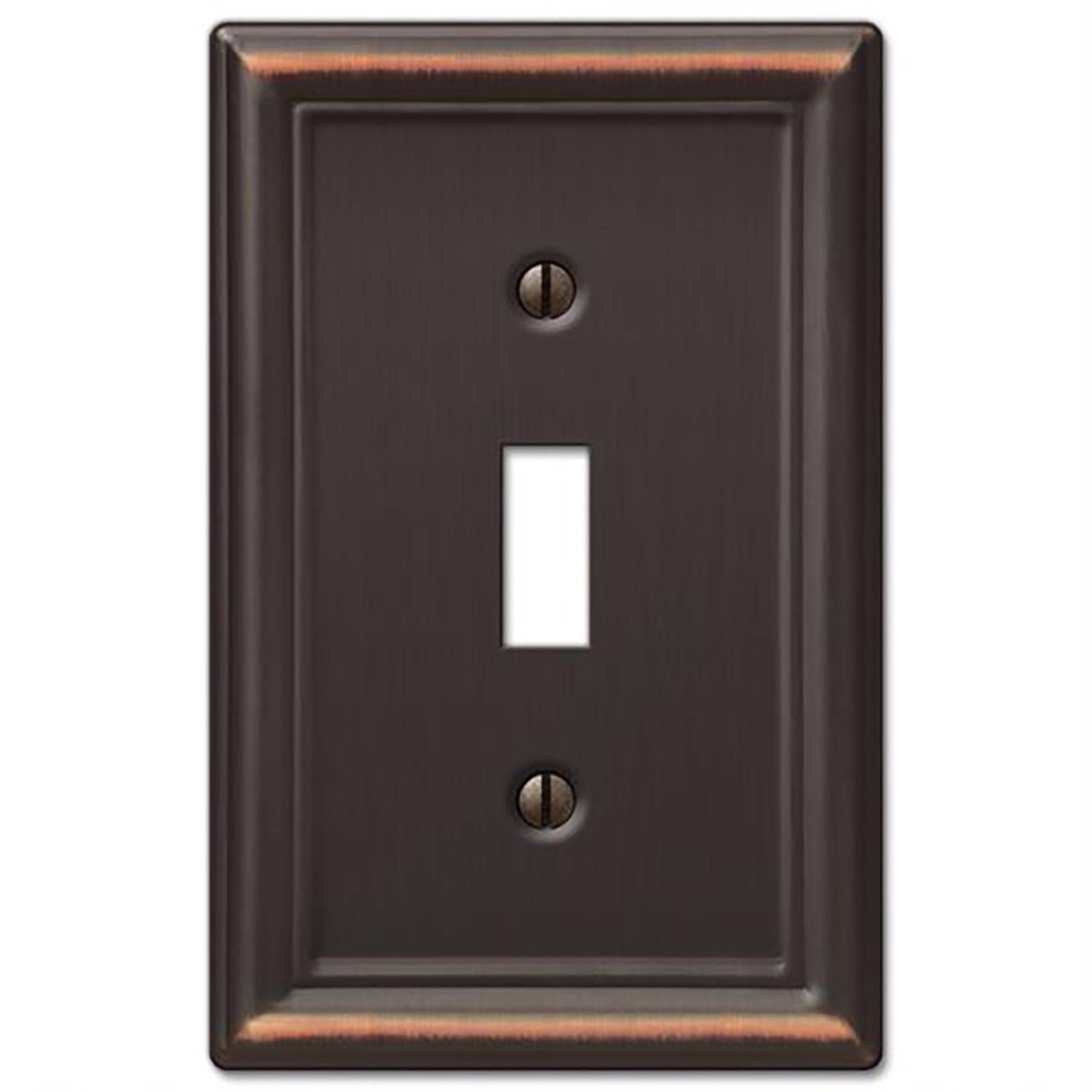 Angle. AMERELLE - Amerelle Chelsea Aged Bronze 1 gang Stamped Steel Toggle Wall Plate 1 pk - Bronze.