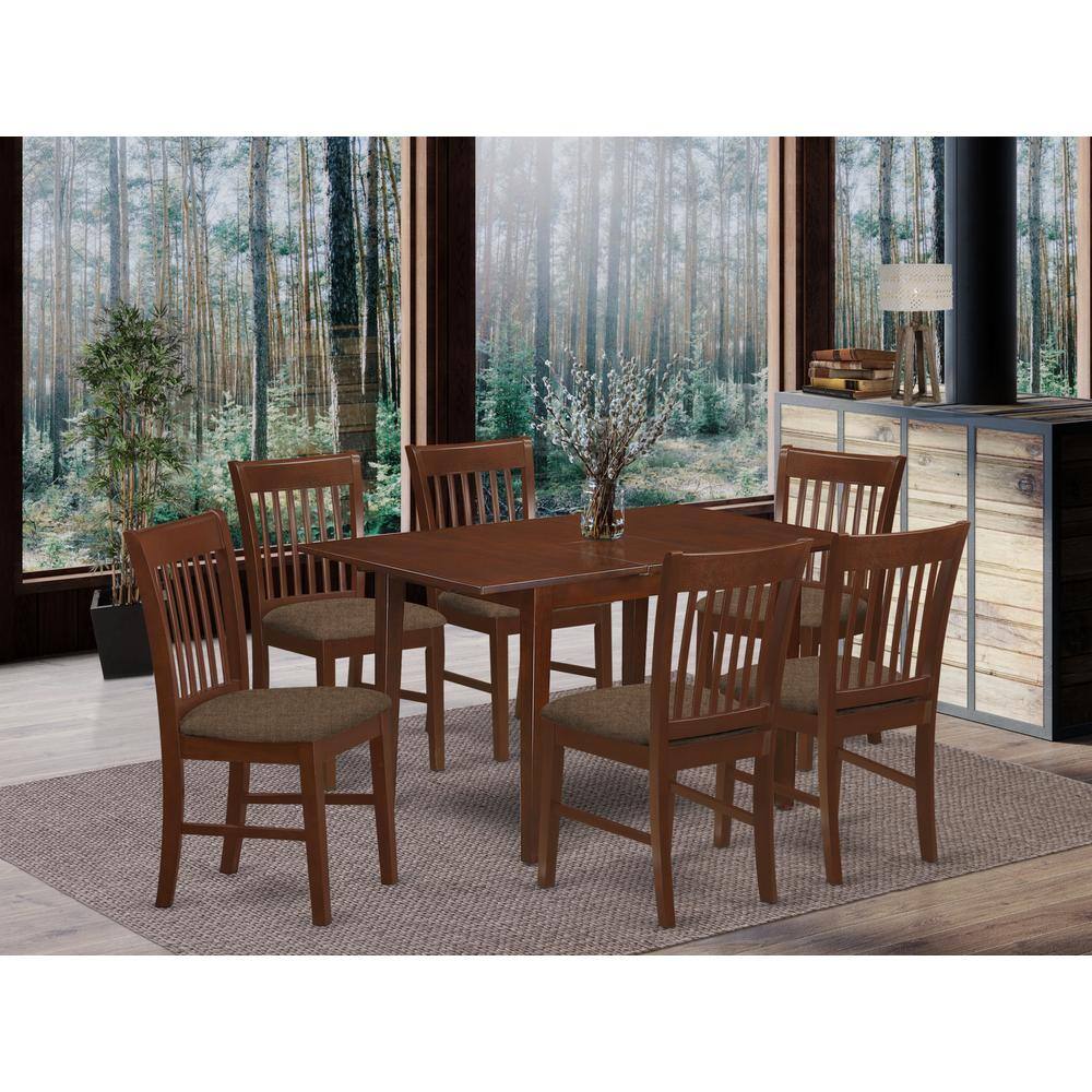 Front. East West Furniture - PSNO7-MAH-C 7 Pc Kitchen dinette set- Table with 6 Kitchen Dining Chairs - Mahogany.