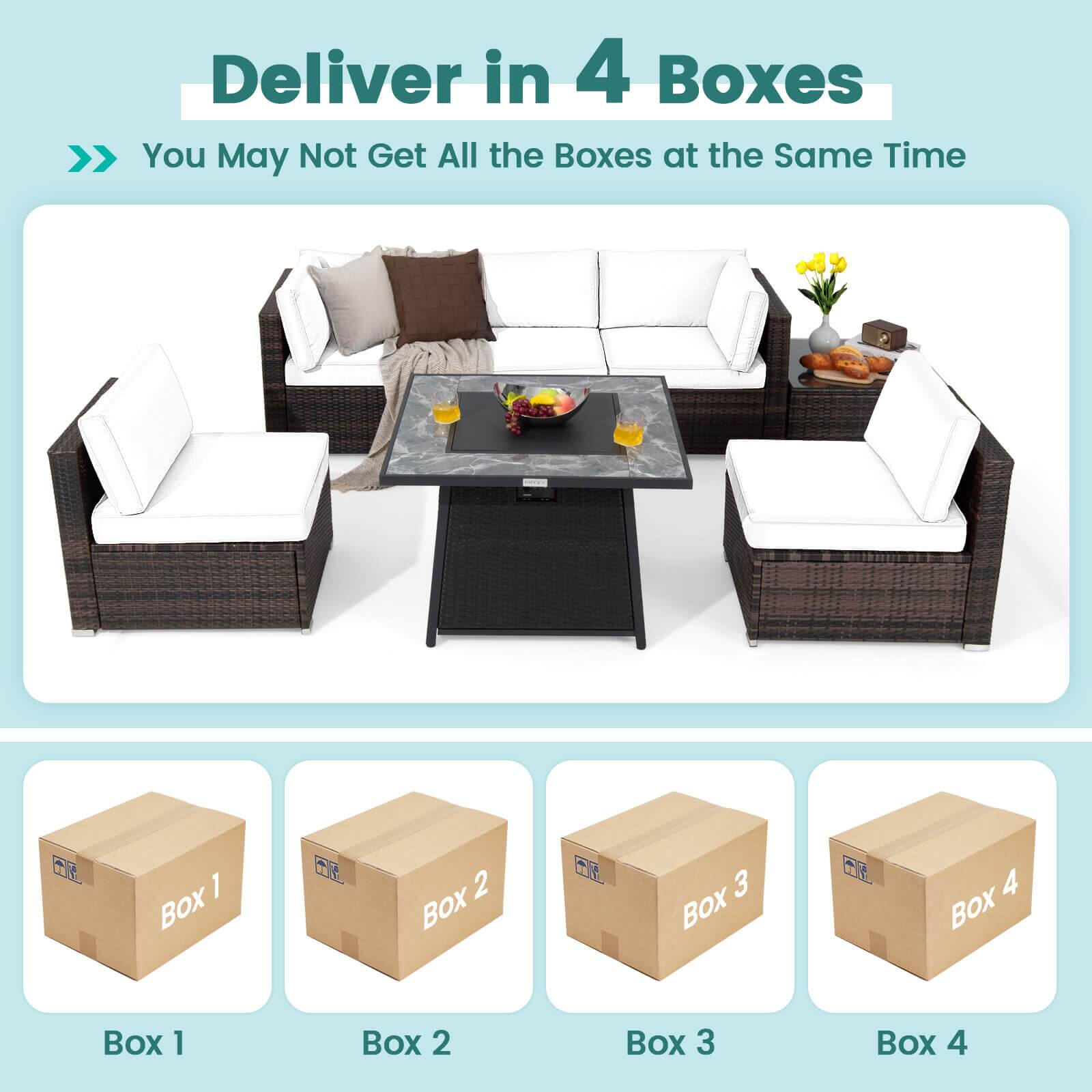 Deliver in 4 Boxes  
You May Not Get All the Boxes at the Same Time  

Box 1  
Box 2  
Box 3  
Box 4