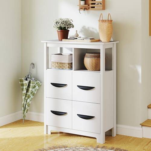 Alt View 1. Ecooso - 24 Inch Floor Cabinet with 2 Open Compartments and 2 Drawers - White.