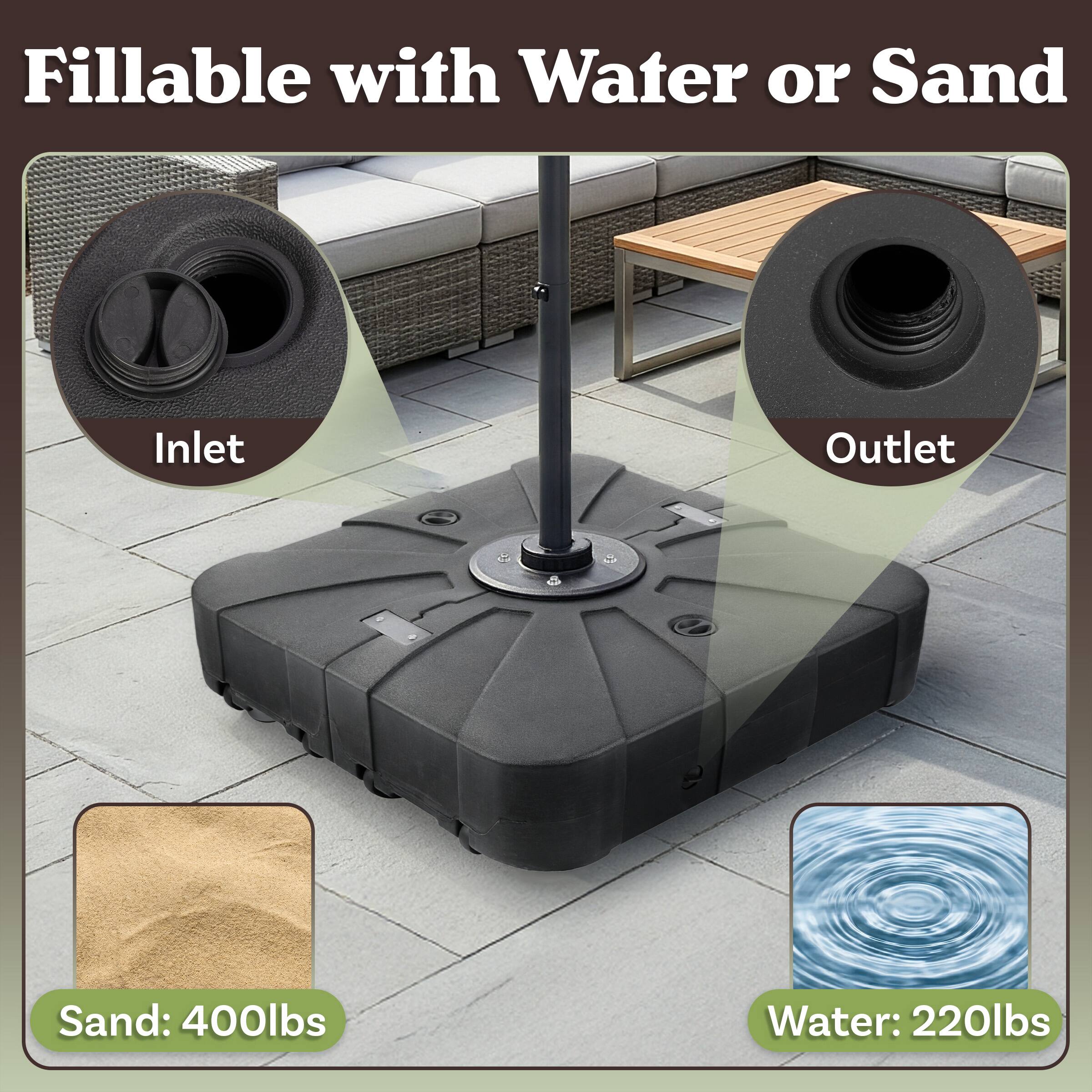 Fillable with Water or Sand

Inlet

Outlet

Sand: 400lbs

Water: 220lbs
