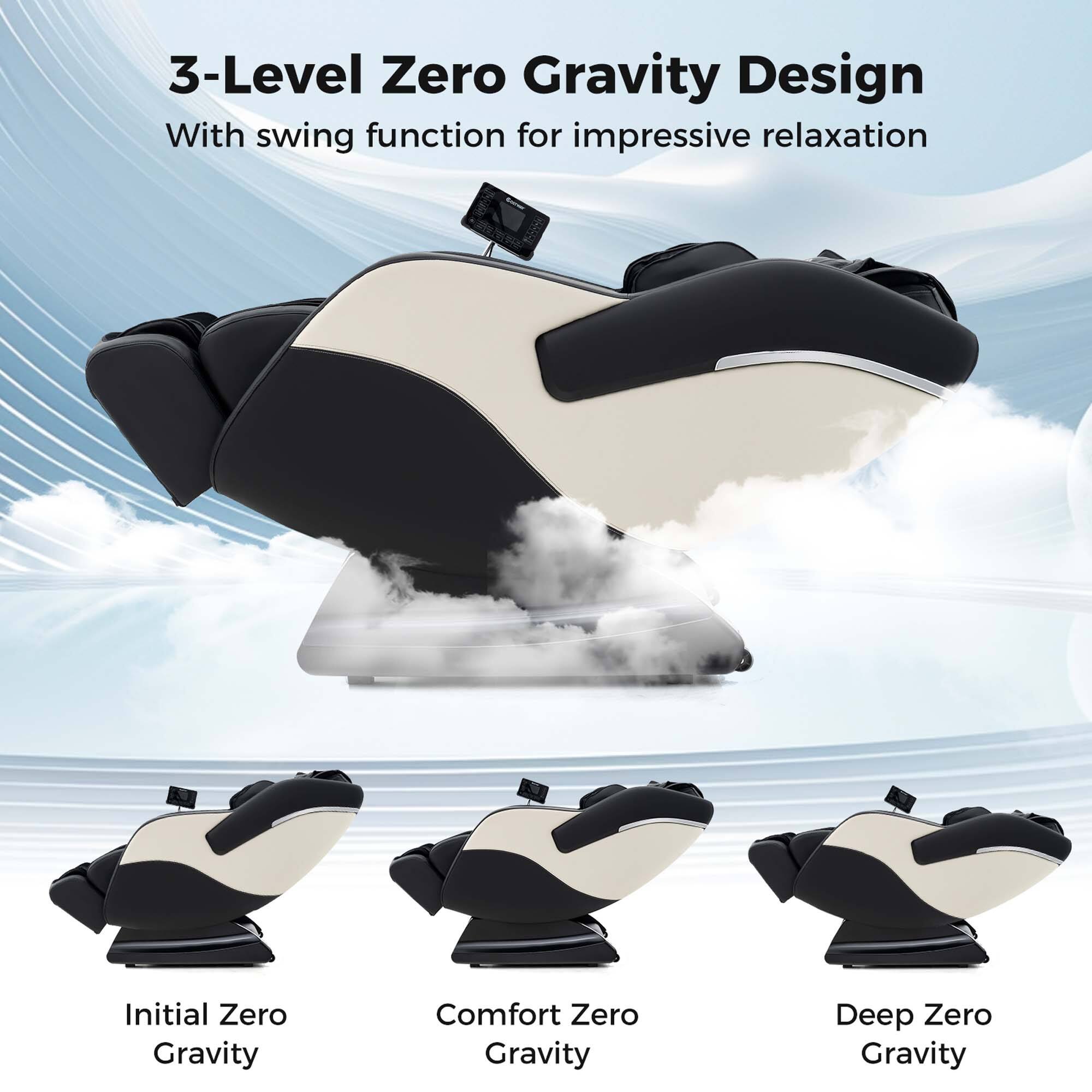 3-Level Zero Gravity Design With Swing Function for Impressive Relaxation: Initial Zero Gravity, Comfort Zero Gravity, Deep Zero Gravity.