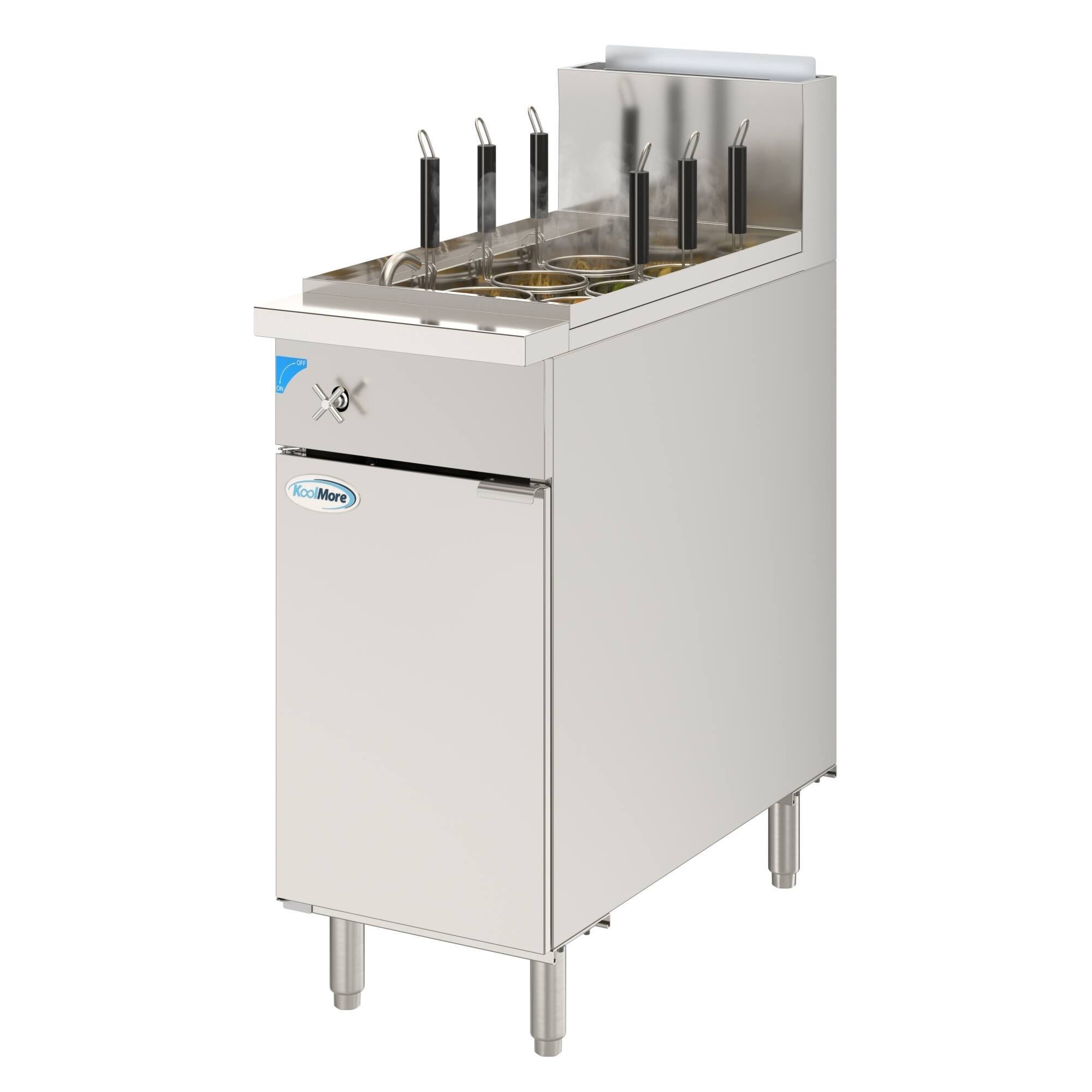 Angle. Koolmore - Commercial 11 Gallon Natural Gas Stainless Steel Pasta Cooker With 6 Baskets, 70,000 BTU - Silver.