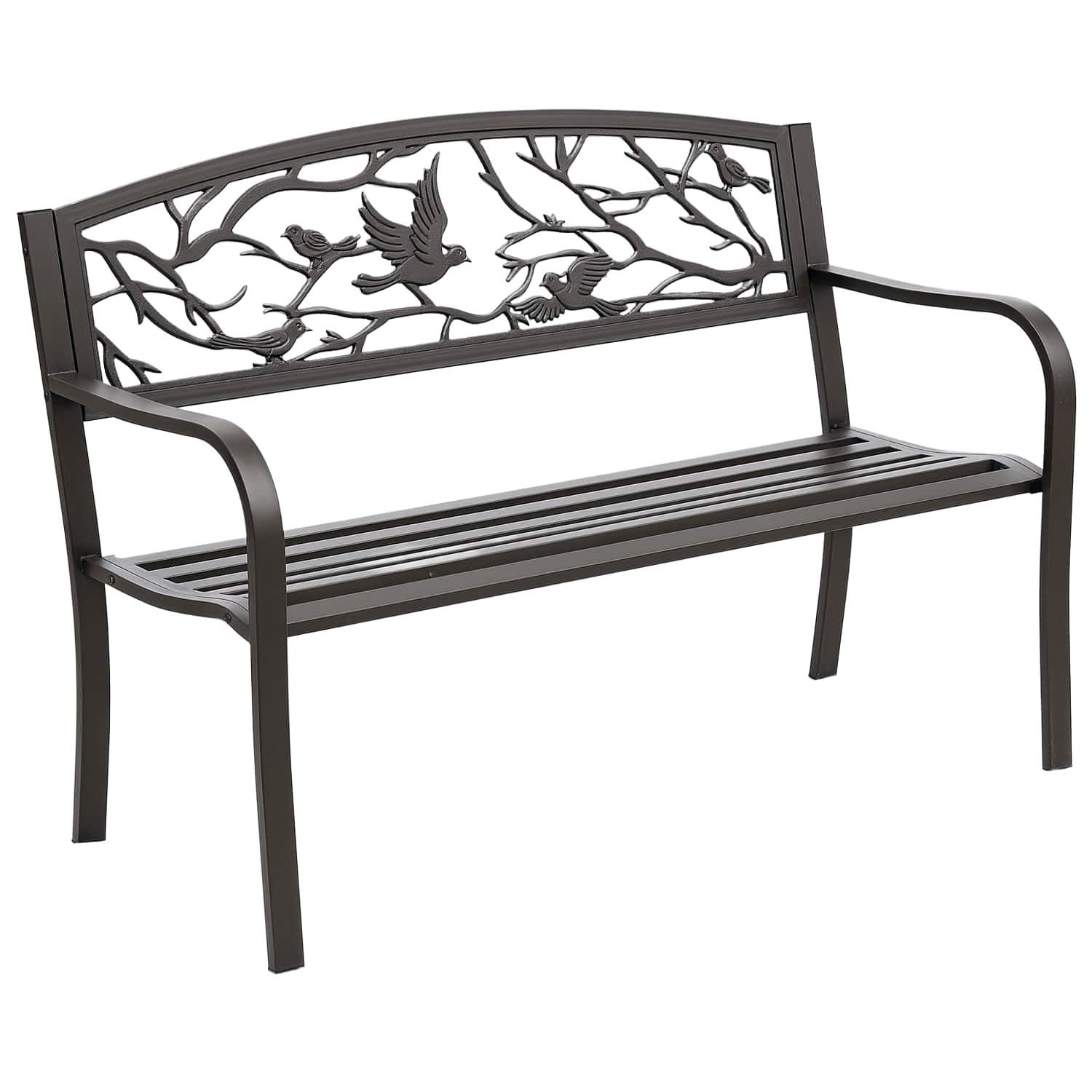 Outsunny - 50" Outdoor Bench, Metal Garden Bench with Animal Pattern Backrest, Porch Bench - Brown