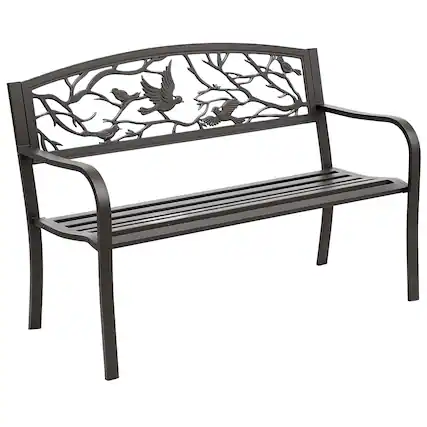 Front. Outsunny - Outsunny 50" Outdoor Bench, Metal Garden Bench with Animal Pattern Backrest, Porch Bench - Brown.
