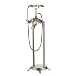 Boyel Living - Classic Vintage Floor Mount 3-Handle Freestanding Tub Faucet with Hand Shower and Water Supply Hoses in - Brushed Nickel