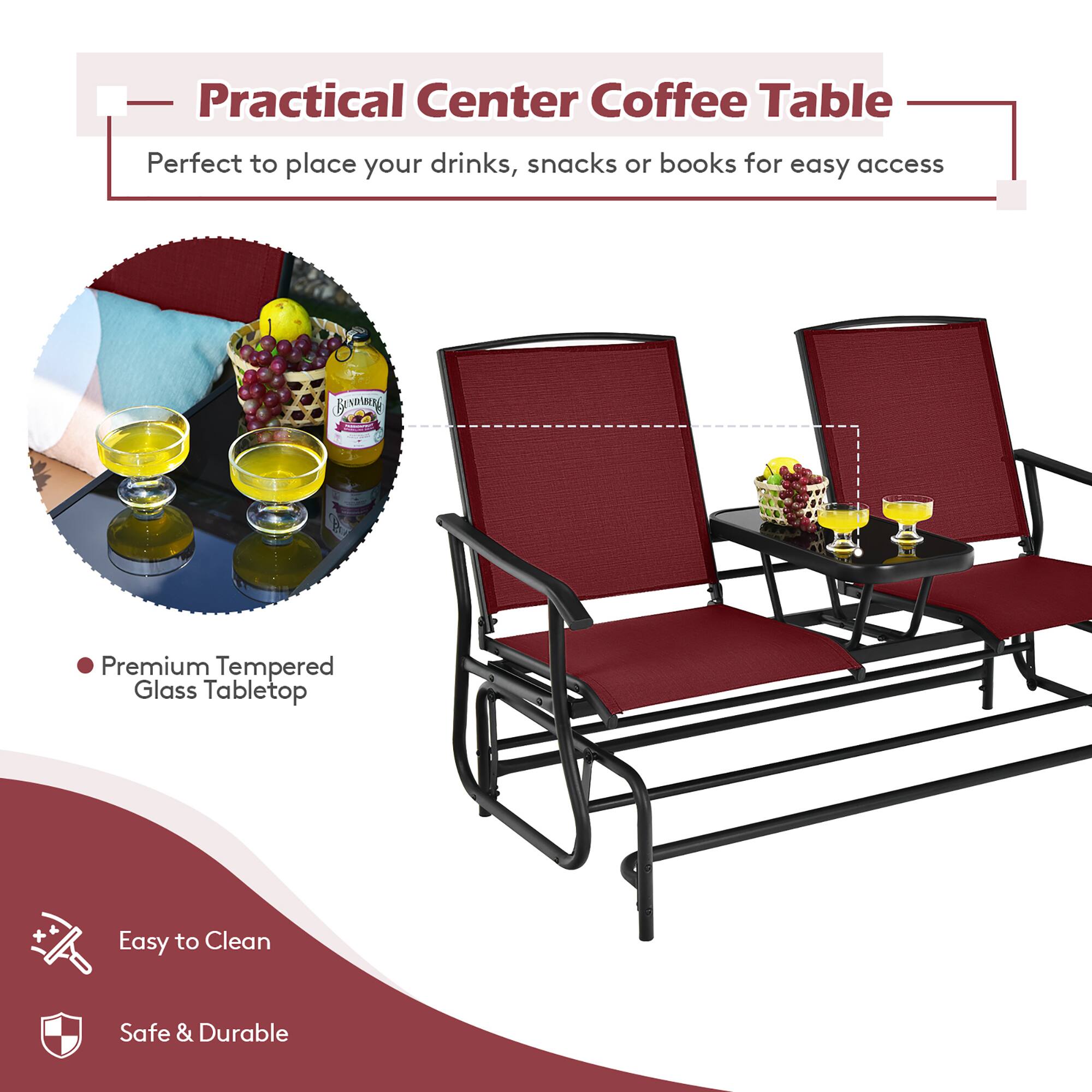 Practical Center Coffee Table  
Perfect to place your drinks, snacks or books for easy access  

- Premium Tempered Glass Tabletop  
- Easy to Clean  
- Safe & Durable