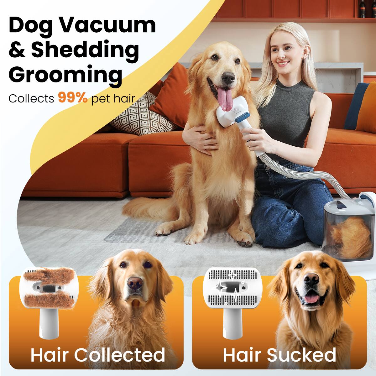 Dog Vacuum & Shedding Grooming
Collects 99% pet hair
Hair Collected
Hair Sucked