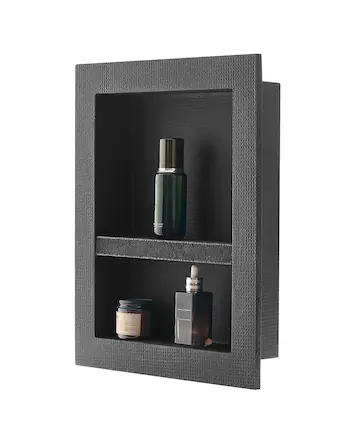 Front. VEVOR - Shower Niche, 16 x 20 x 4 inch Recessed Wall Niche with Movable Divider Shelf, Modern Soap & Shampoo Storage Organizer - Black.