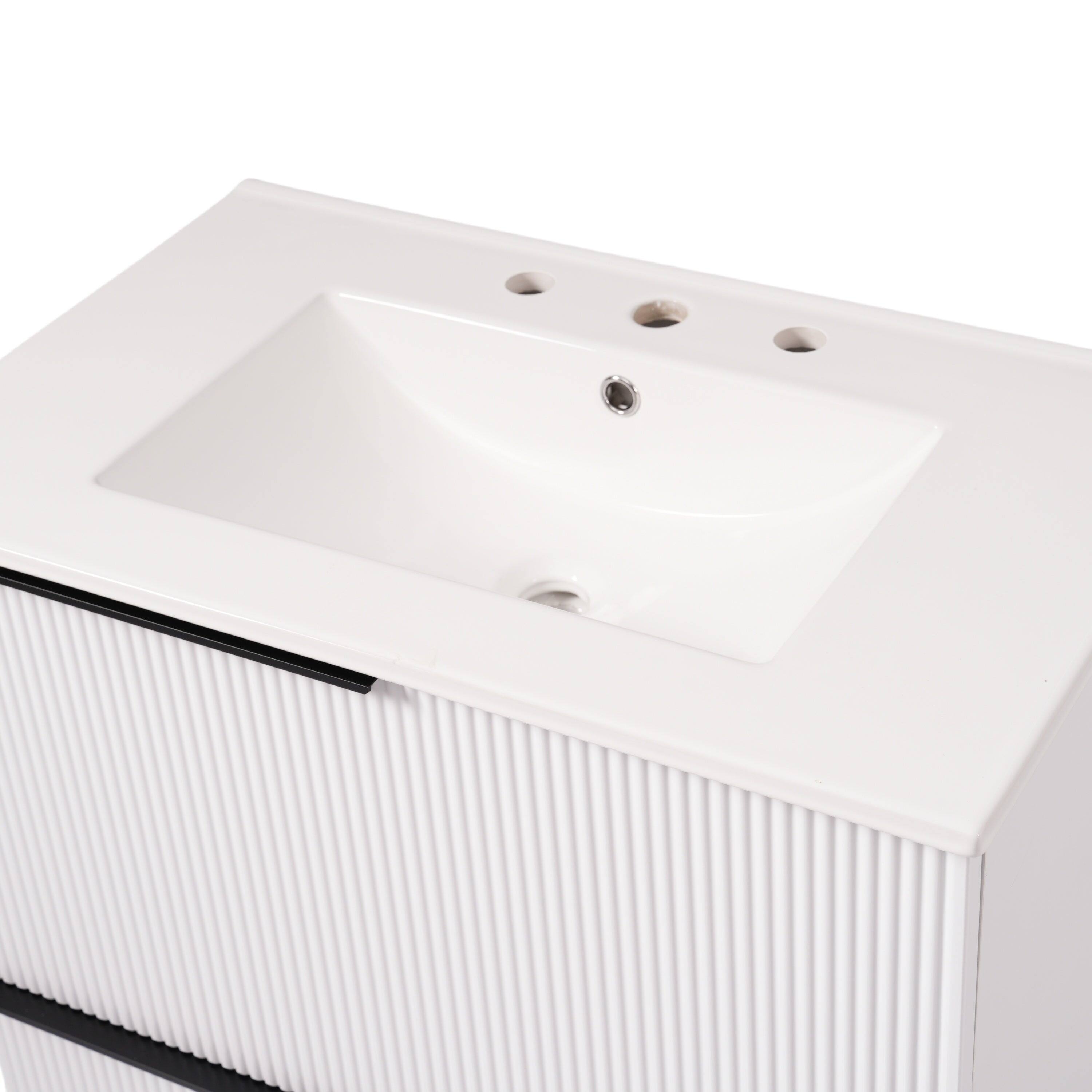 Alt View 9. Boyel Living - 30 Inch Bathroom Vanity with Ceramic Sink Full Extension Drawers Soft Close Fluted Design White - White.