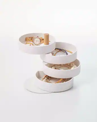 Front. Yamazaki Home - Open Top Stacked Jewelry Organizer - White.