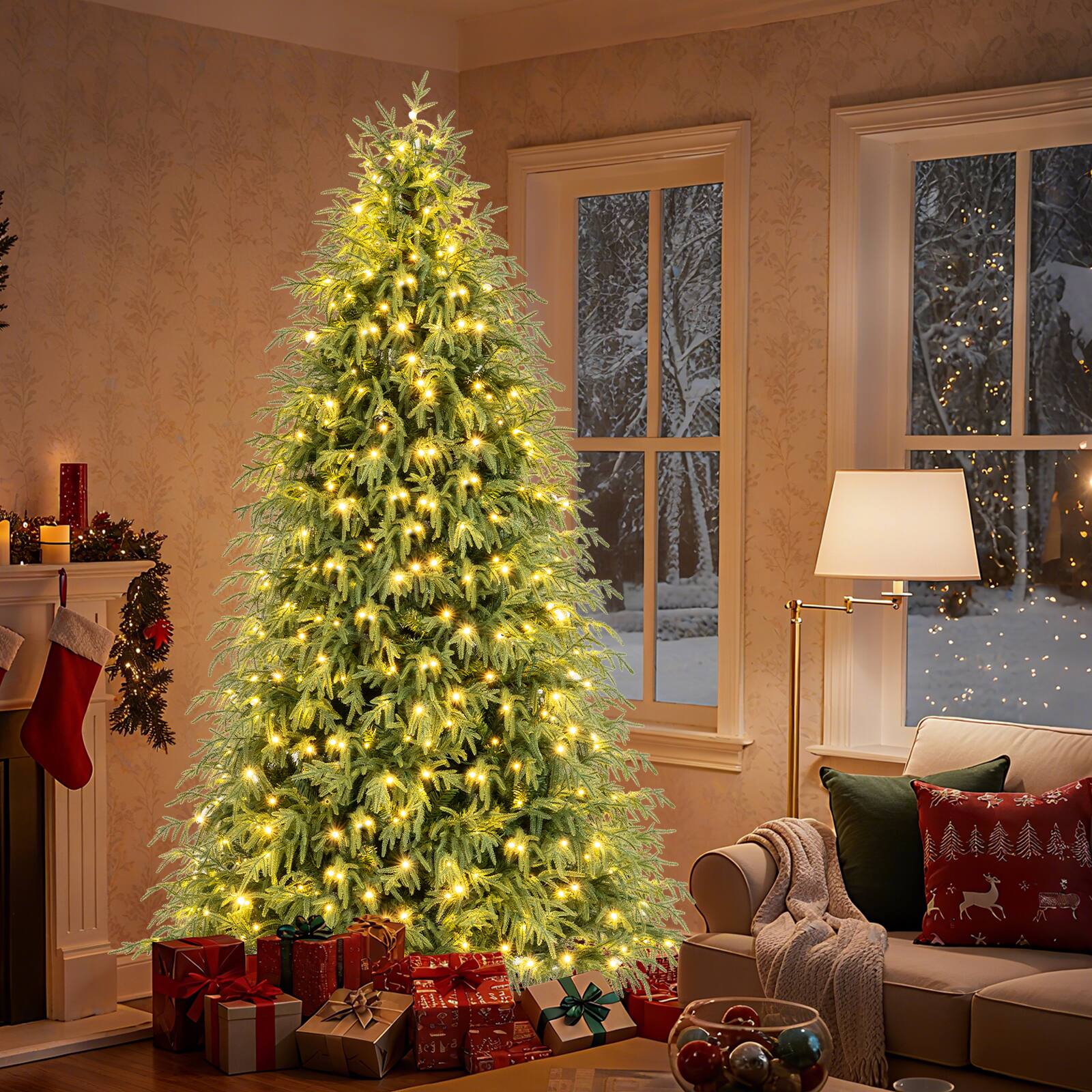 Alt View 3. Costway - Costway 7.5 FT Artificial Christmas Tree with 1449 Branch Tips, 500 Warm White LED Lights - Green.