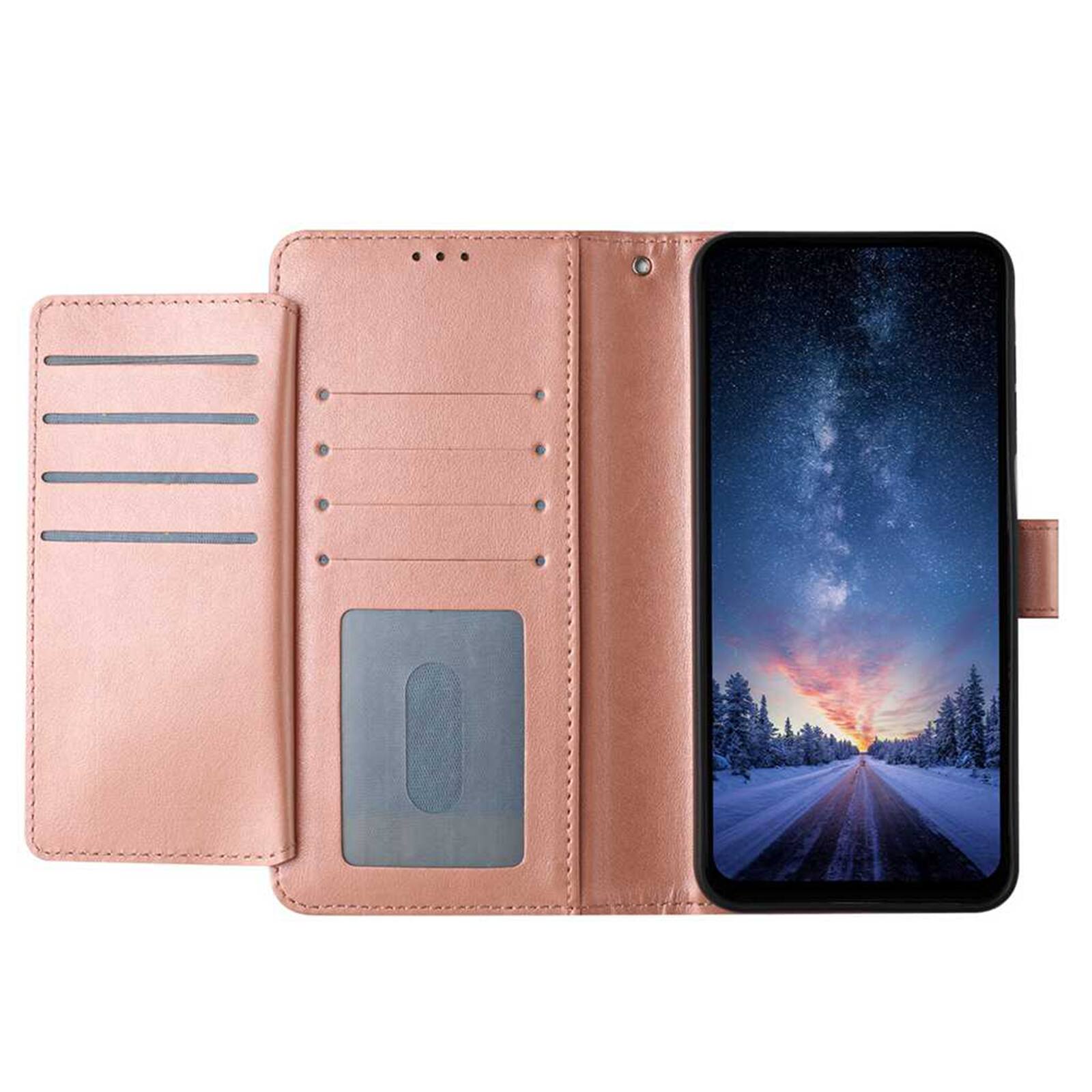 Back. Dteck - Dteck Wallet Folio Case for Apple iPhone 16 Pro Max, Shockproof Magnetic PU Leather Flip Card Slots Stand Case - Rosegold.
