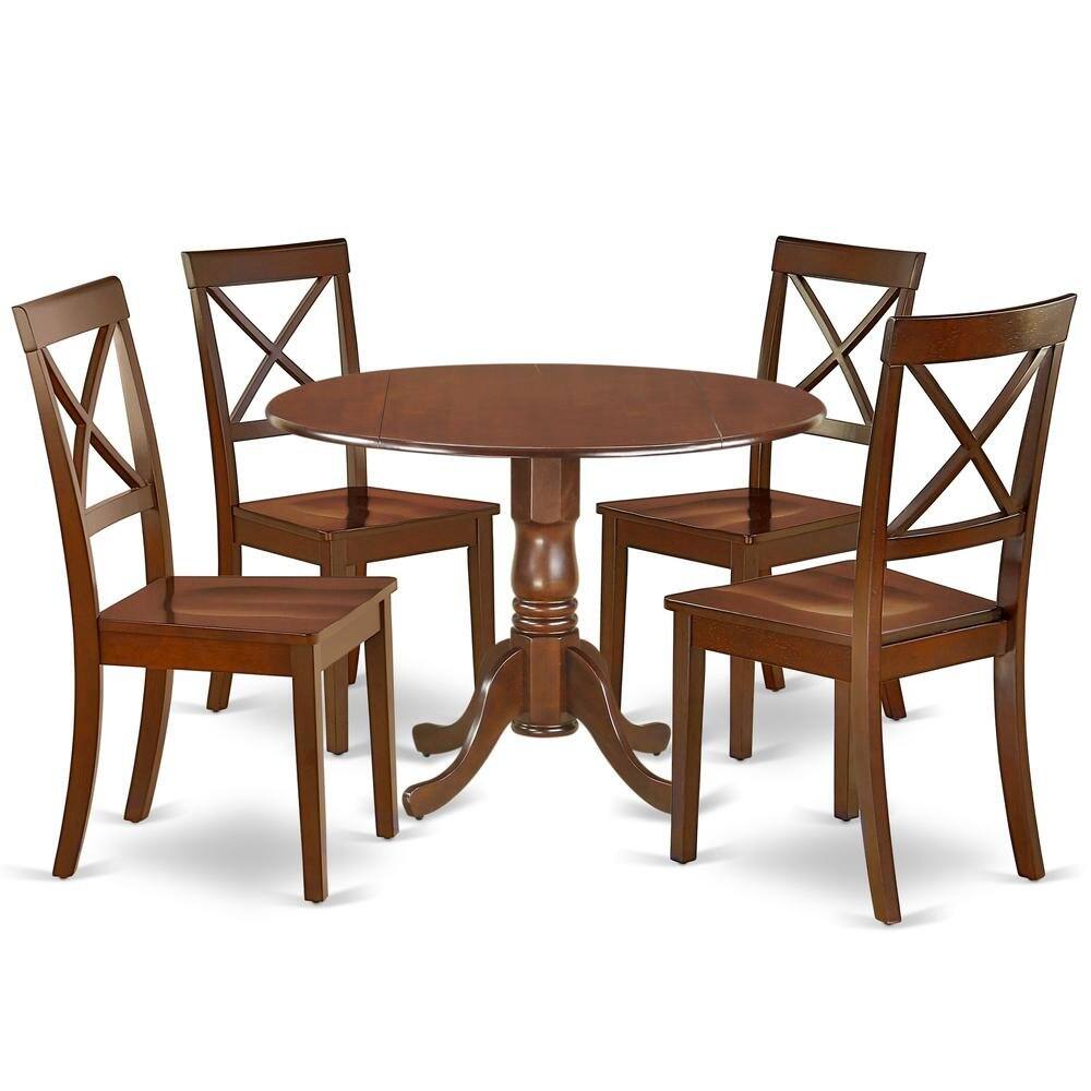 Angle. FurniFact - Wood Round Kitchen Table & Chairs 5-Piece Set - Mahogany.