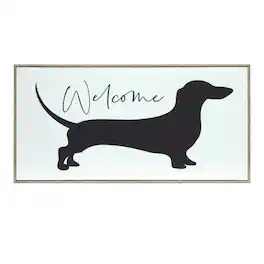 BreeBe - Wood Framed Dachshund Welcome Sign 19.75"L - Black, White, Natural