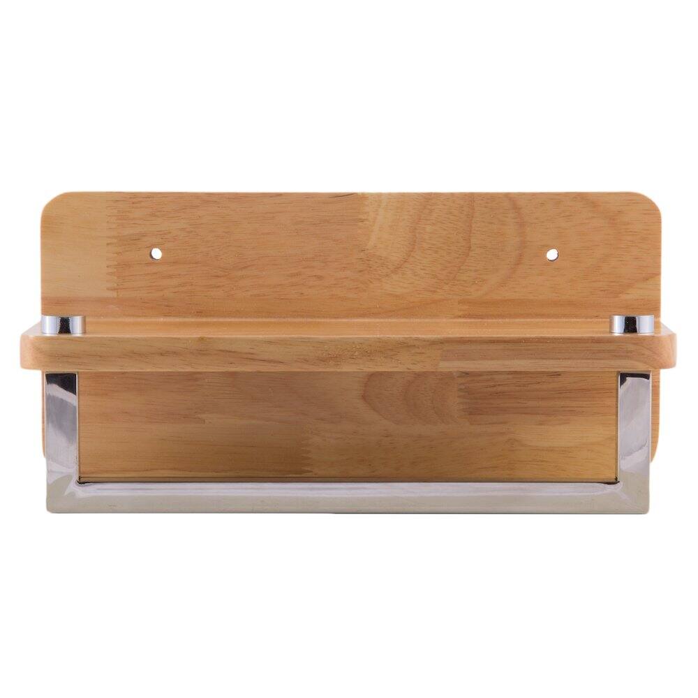 Angle. Alfi - 12" Small Wooden Shelf with Chrome Towel Bar Bathroom Accessory - Brown.
