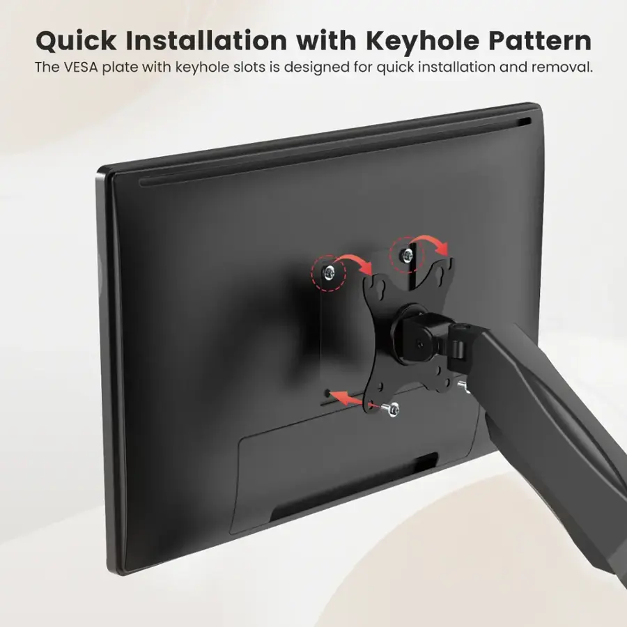 Quick Installation with Keyhole Pattern: The VESA plate with keyhole slots is designed for quick installation and removal.