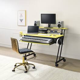 GOODSILO - Professional Music Recording Studio Desk with Keyboard Shelf and Casters - Black+Yellow