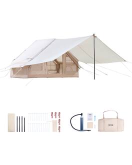 VEVOR - Inflatable Tents, 3-5 Person Easy Setup Blow up Tent with Hand Pump, 300D Oxford 4 Season Glamping Tent with Canopy - Beige