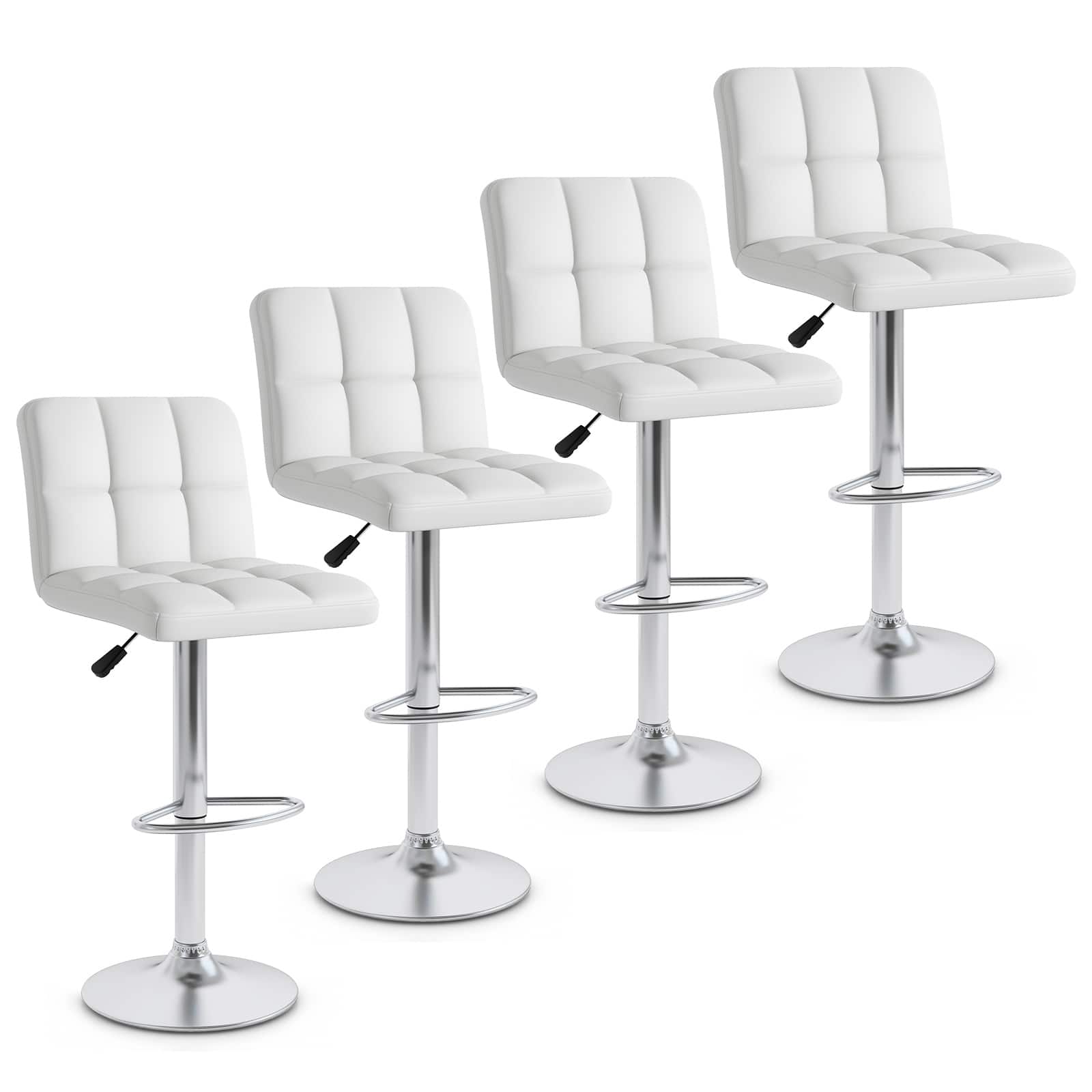 Gymax - Set of 4 PU Leather Bar Stool Swivel Bar Chair w/ Adjustable Height - White