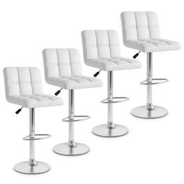 Gymax - Set of 4 PU Leather Bar Stool Swivel Bar Chair w/ Adjustable Height - White