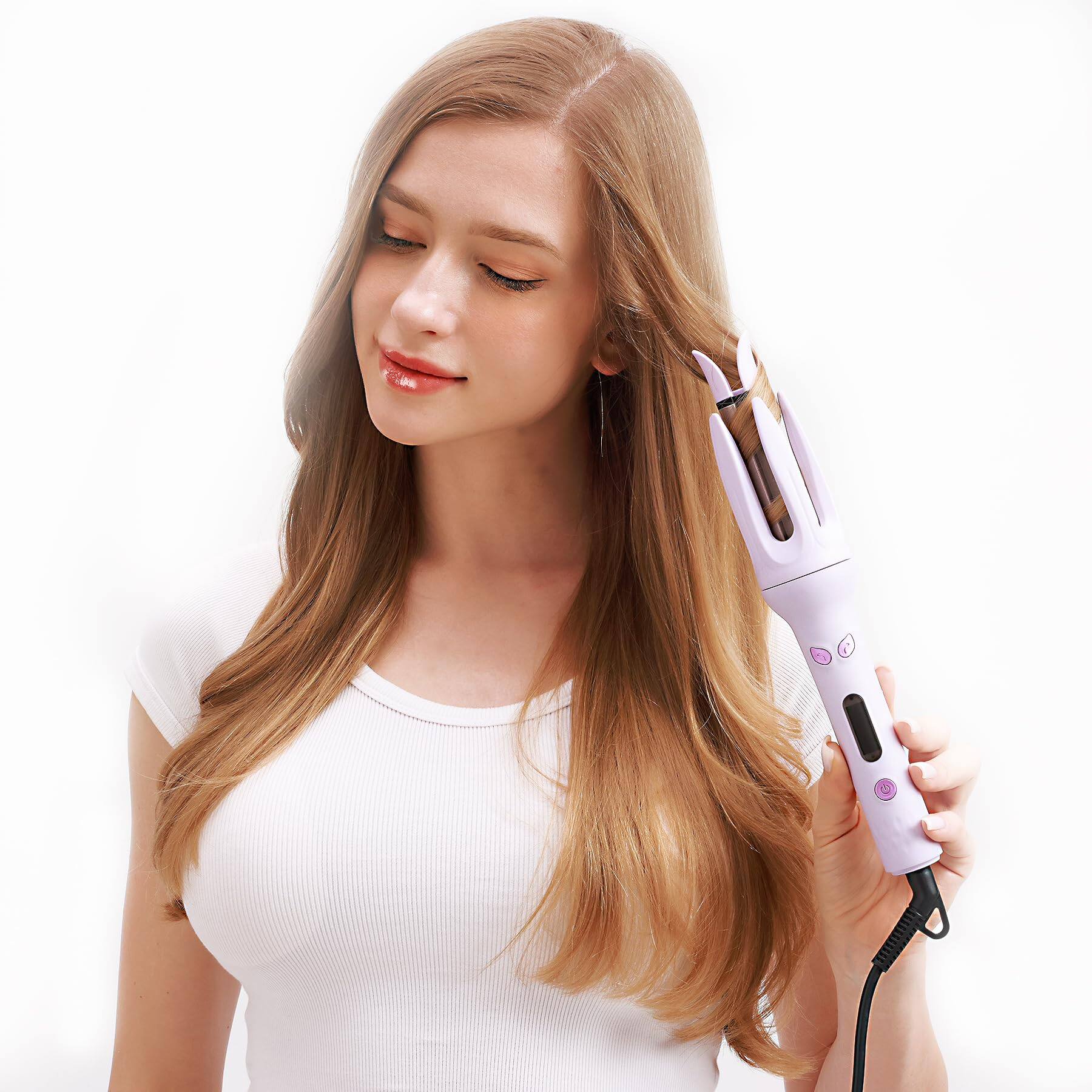 Front. VEGA AUTOMOTIVE - Automatic Curling Iron hair Curler Rotating Wand four Speed Temperature Adjustment diameter Comes With 1 - Purple.