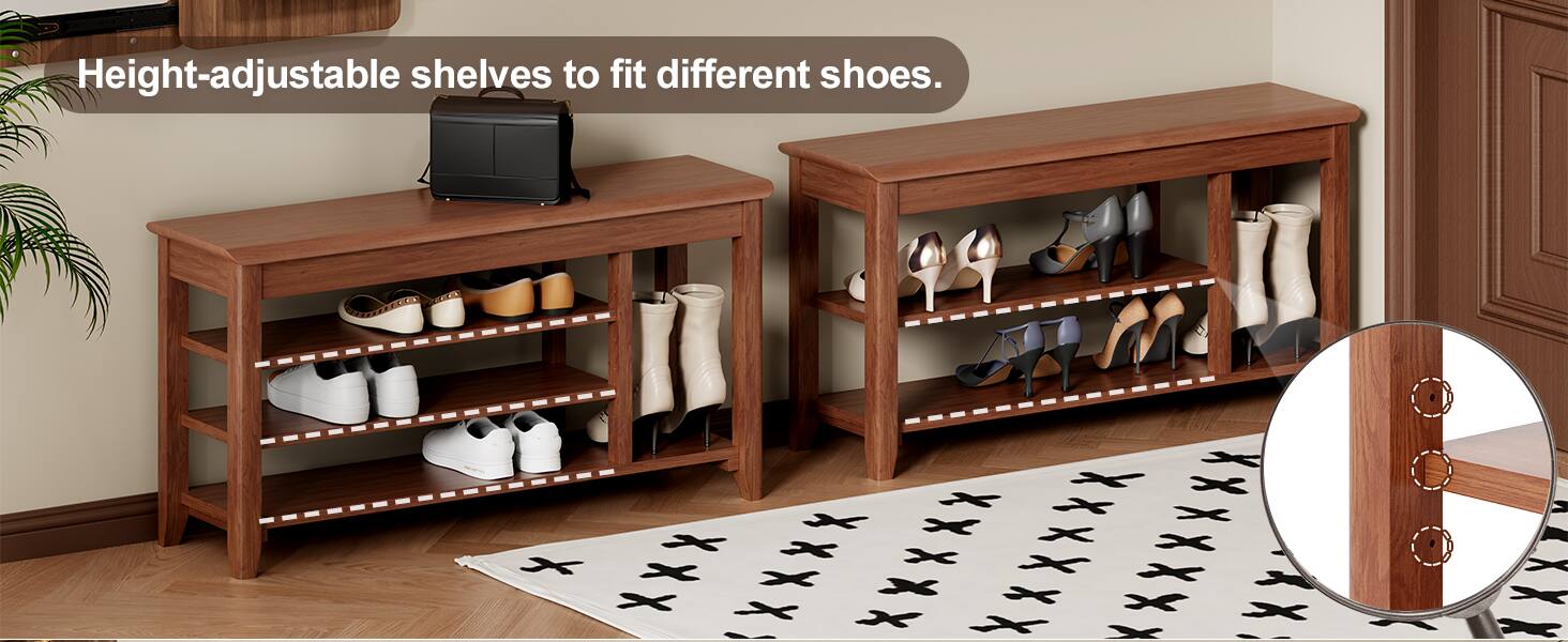 Height-adjustable shelves to fit different shoes.