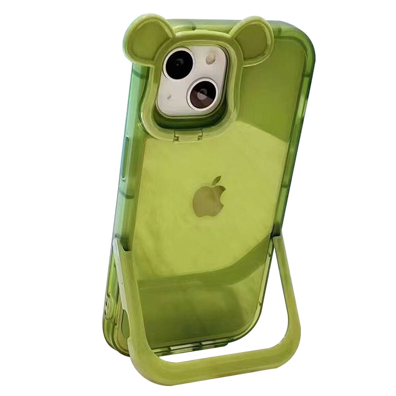 Front. Reiko - Fashion Design Fully Cover Frame Lens Protector Bracket Shockproof Phone Case For Iphone 14 Plus - Green.
