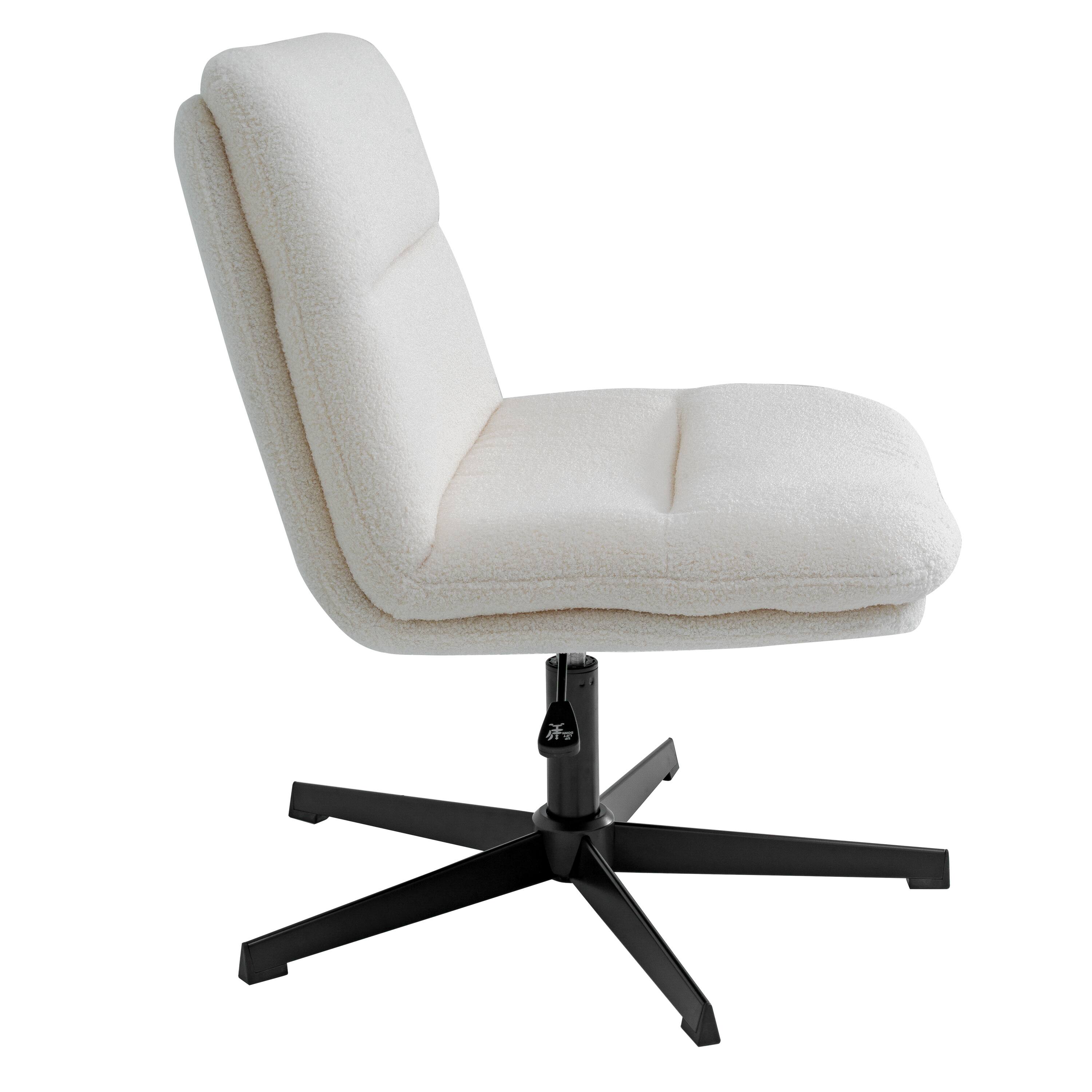 Alt View 7. Emma + Oliver - Mid-Back Swivel Office Chair with Padded Upholstery & Sturdy Frame - Cream Faux Shearling/Black Frame.