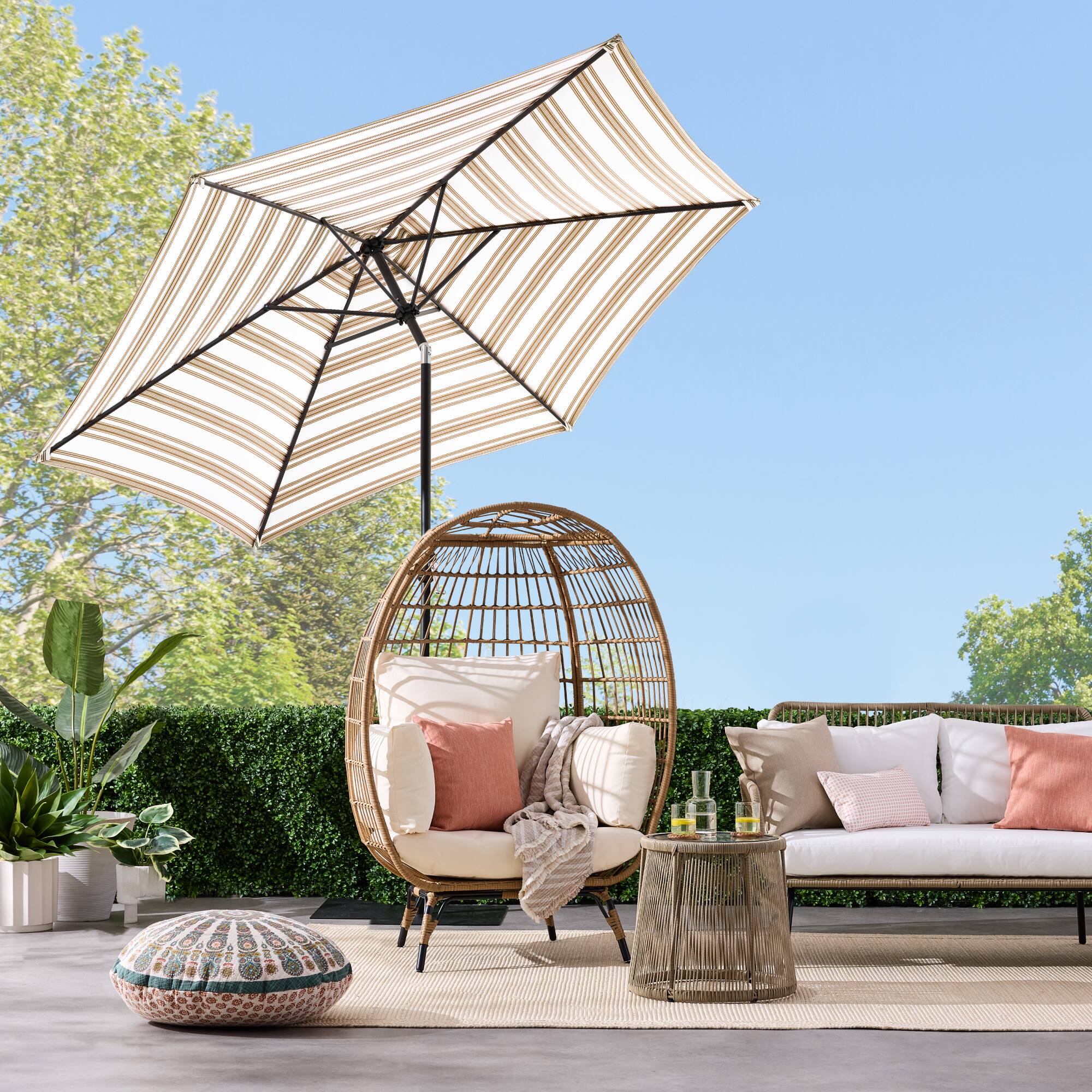 Alt View 1. Best Choice Products - Best Choice Products 10ft Outdoor Steel Market Patio Umbrella w/ Crank, Tilt Push Button, 6 Ribs - Striped Tan - Striped Tan.