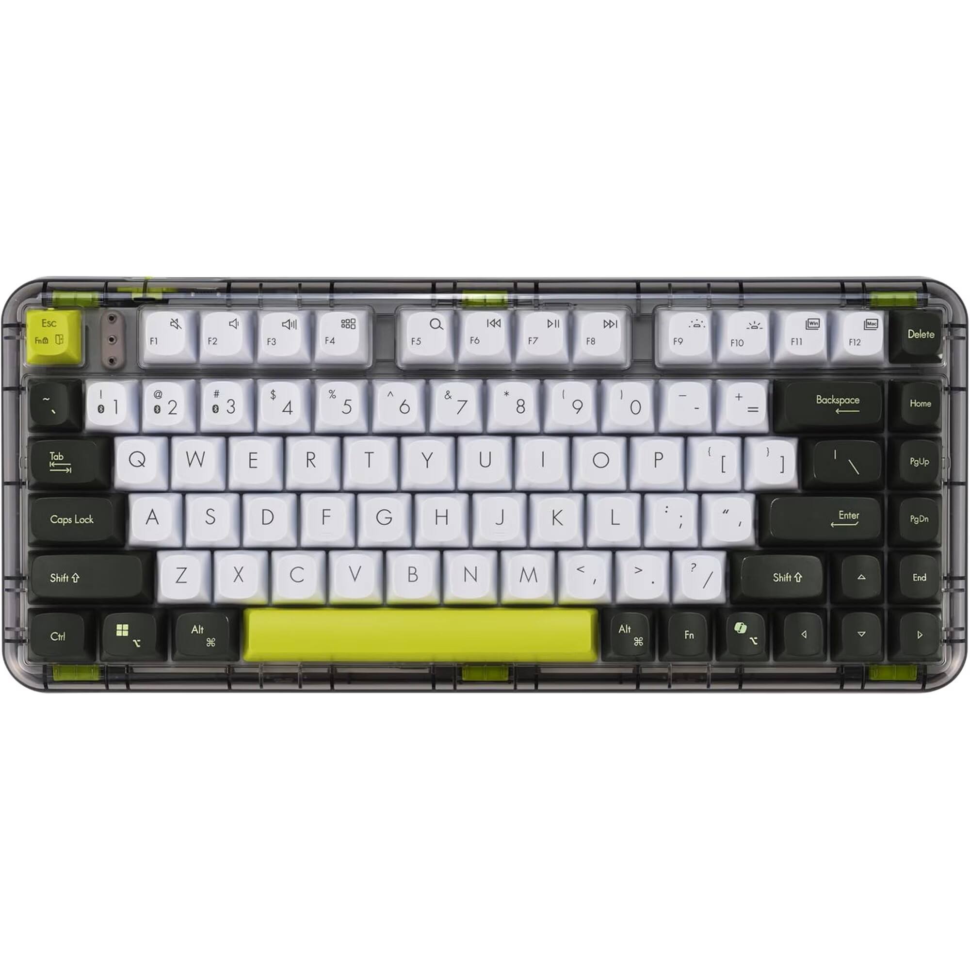 Esc F1 F2 F3 F4 F5 F6 F7 F8 F9 F10 F11 F12 Delete  
1 2 3 4 5 6 7 8 9 0 - = Backspace  
Tab Q W E R T Y U I O P [ ] \  
Caps Lock A S D F G H J K L ; ' Enter  
Shift Z X C V B N M , . / Shift  
Ctrl Fn Alt Spacebar Alt Fn  
PgUp Home PgDn End