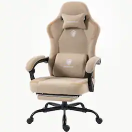 Dowinx - Ergonomic Breathable Fabric Gaming Chair with Soft Lumbar Support, 135° Reclining, Retractable Footrest & Headrest - Brown
