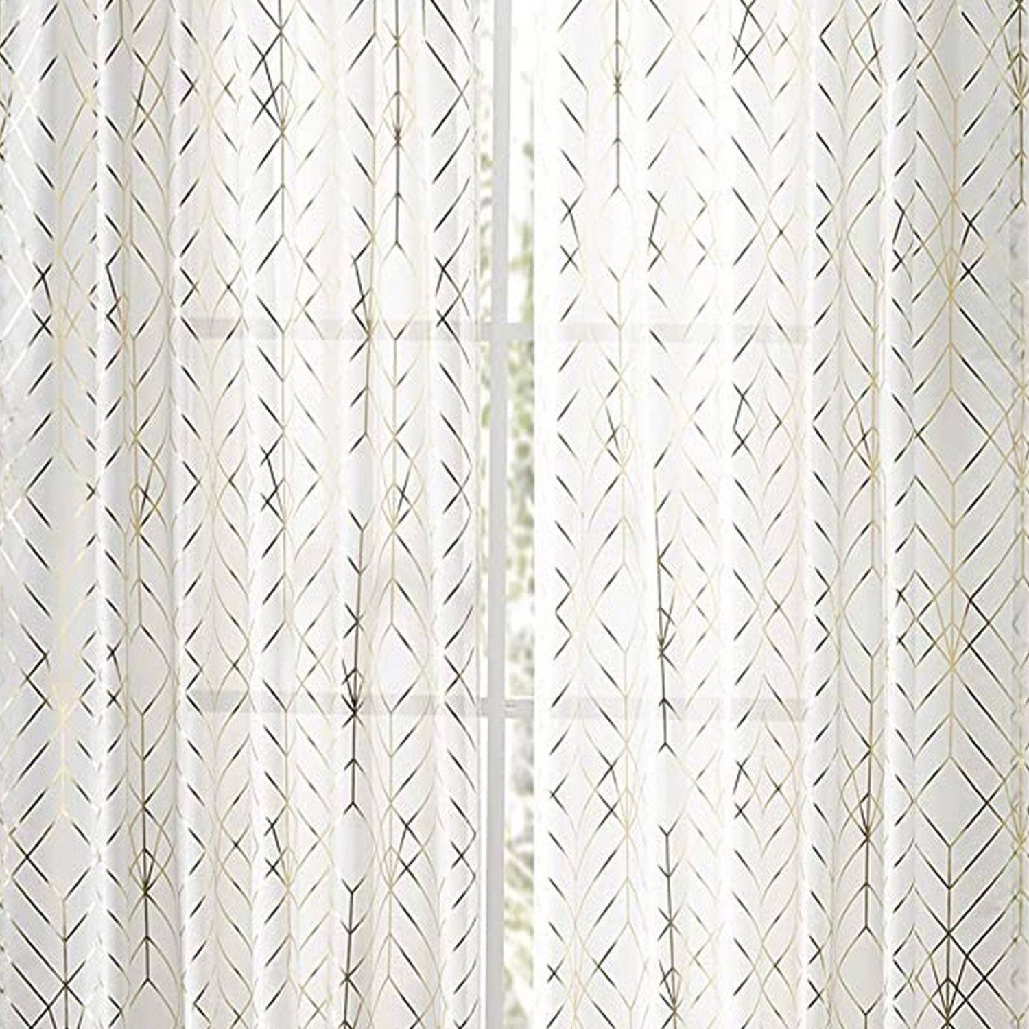Left. Ellis Curtain - Ellis Curtain Deco Crushed Taffeta Rod Pocket Tailored Panel - 48x63" Gold - Gold.