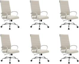 LeisureMod - Set of 6 Benmar High Back Leather Executive Office Chair with Adjustable Height and Ribbed Design Seat & Backrest - Tan