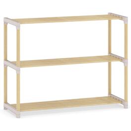 Costway - 3-Tier Solid Wood Shoe Shelf Stand with Slatted Open Shelves for Entryway, Closet - Natural,Gray