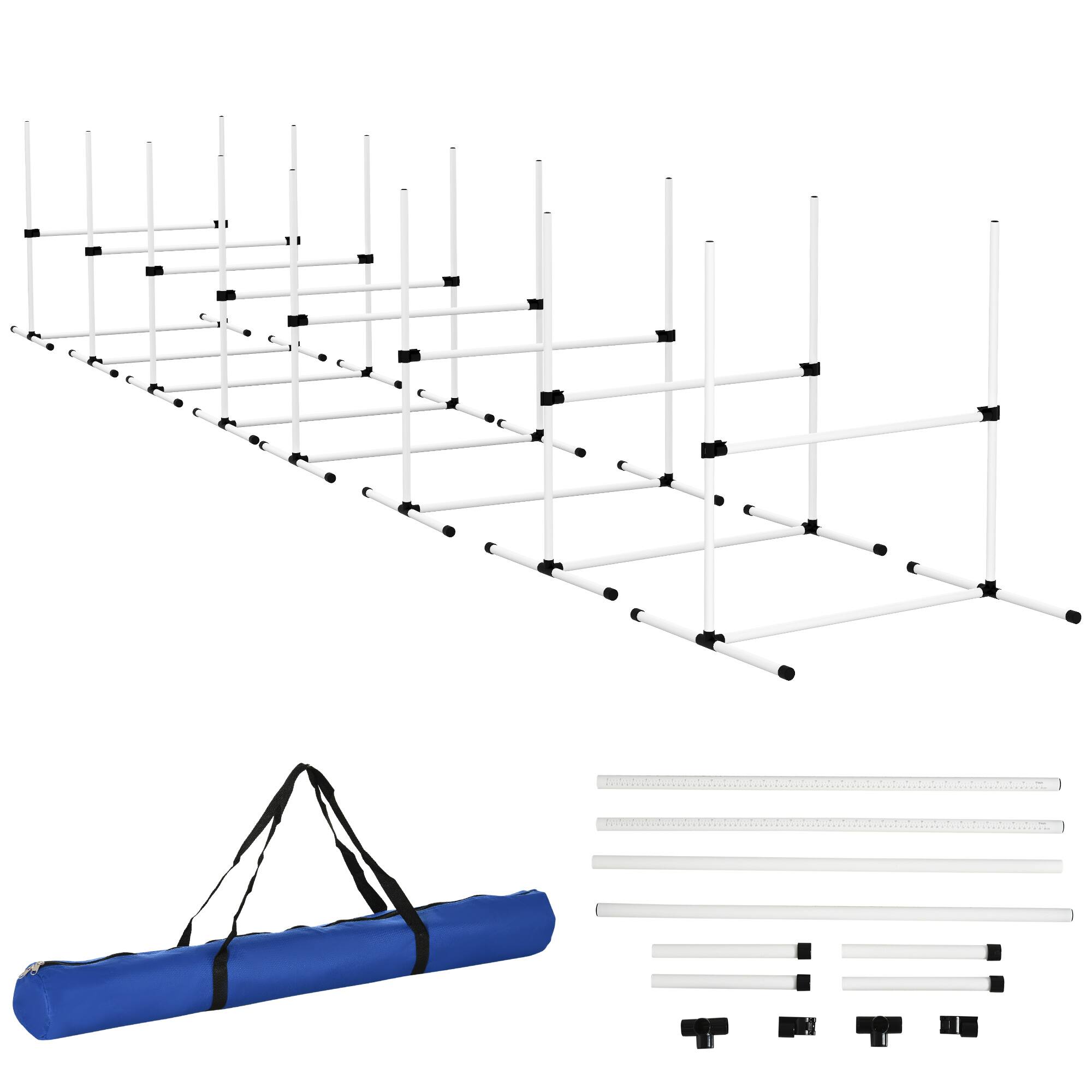 Front. Pawhut - 8 Piece Dog Agility Equipment, Adjustable Height Jump Bars, Carry Bag, Displacing Top Bar - White.
